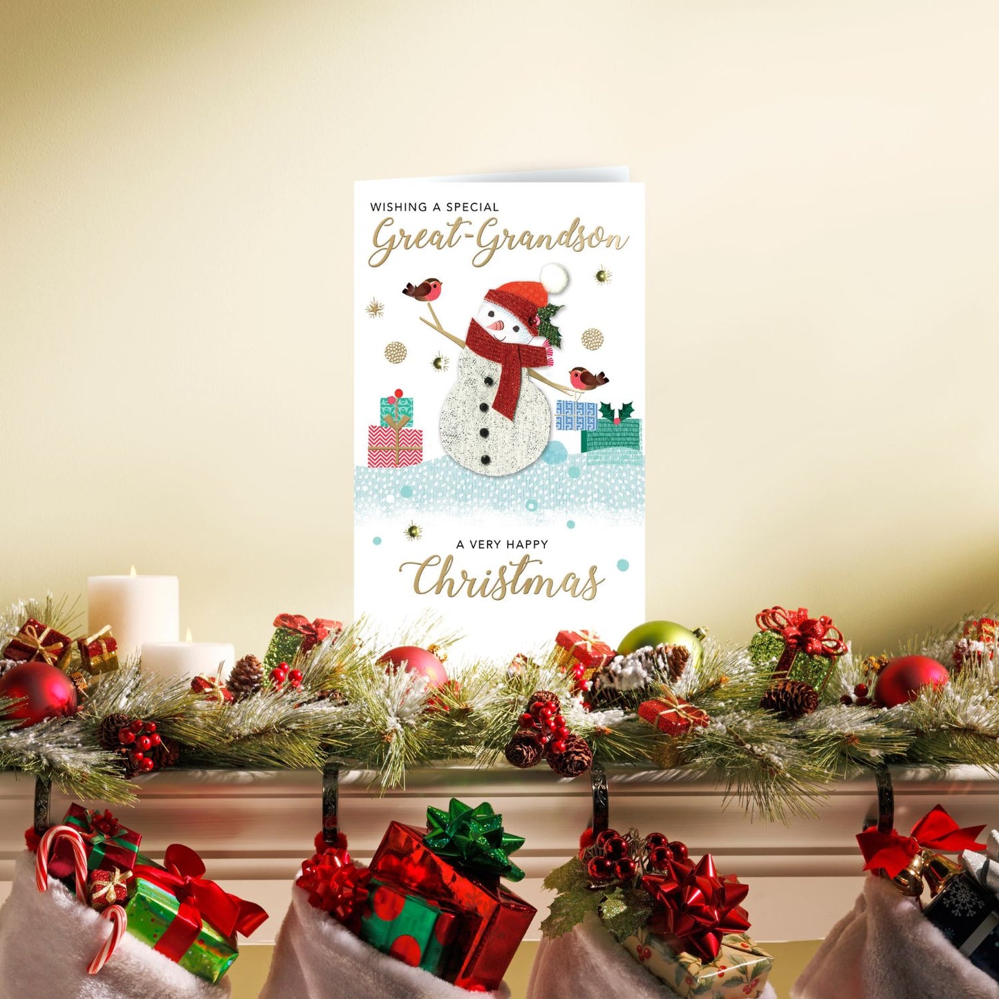 Embellished Great-Grandson Champagne Hand-Finished Christmas Greeting Card