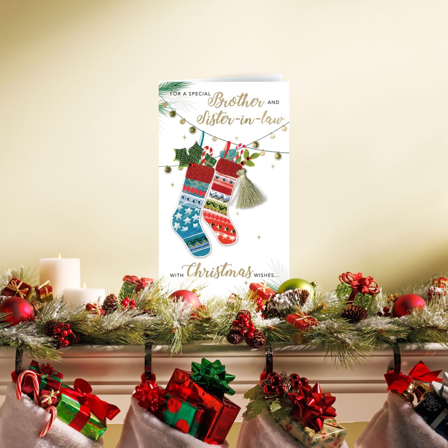 Embellished Brother & Sister-In-Law Champagne Hand-Finished Christmas Card