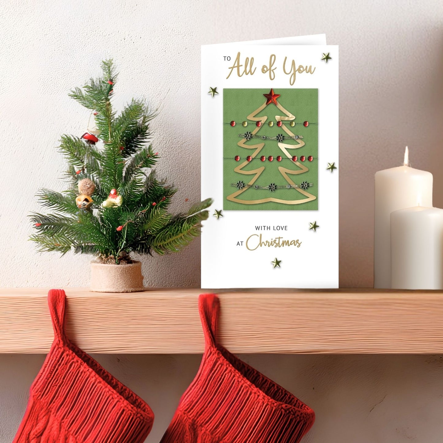 To All Of You Christmas Card Hand-Finished Embellished Tree With Gems Design