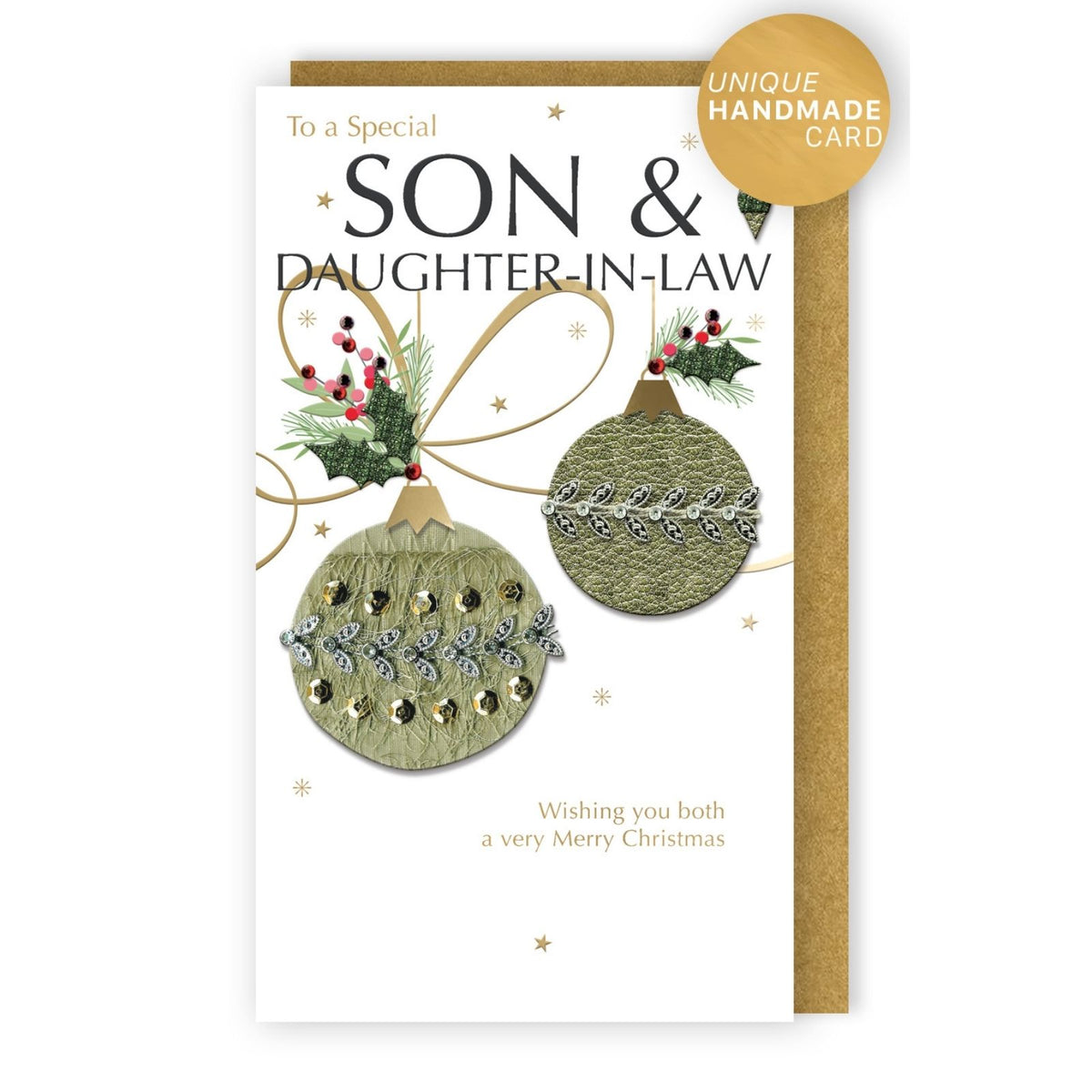 Son & Daughter-In-Law Christmas Card Champagne Hand-Finished Embellished Design