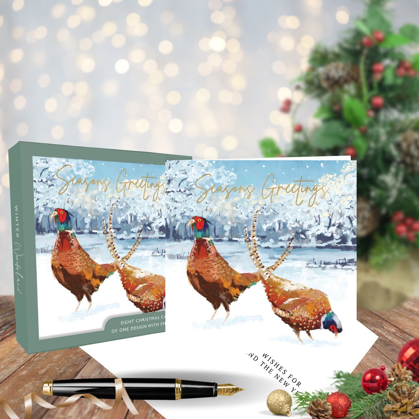 Box Of 8 Seasons Greetings Golden Pheasants Christmas Cards Xmas Card Boxes