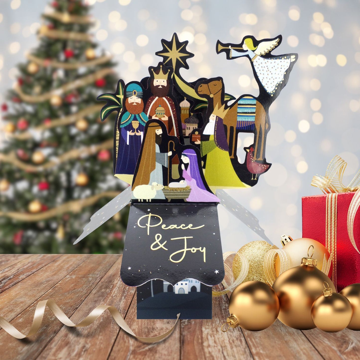Clever Cubes Pop Up Nativity Peace & Joy Christmas Card 3D Xmas Card