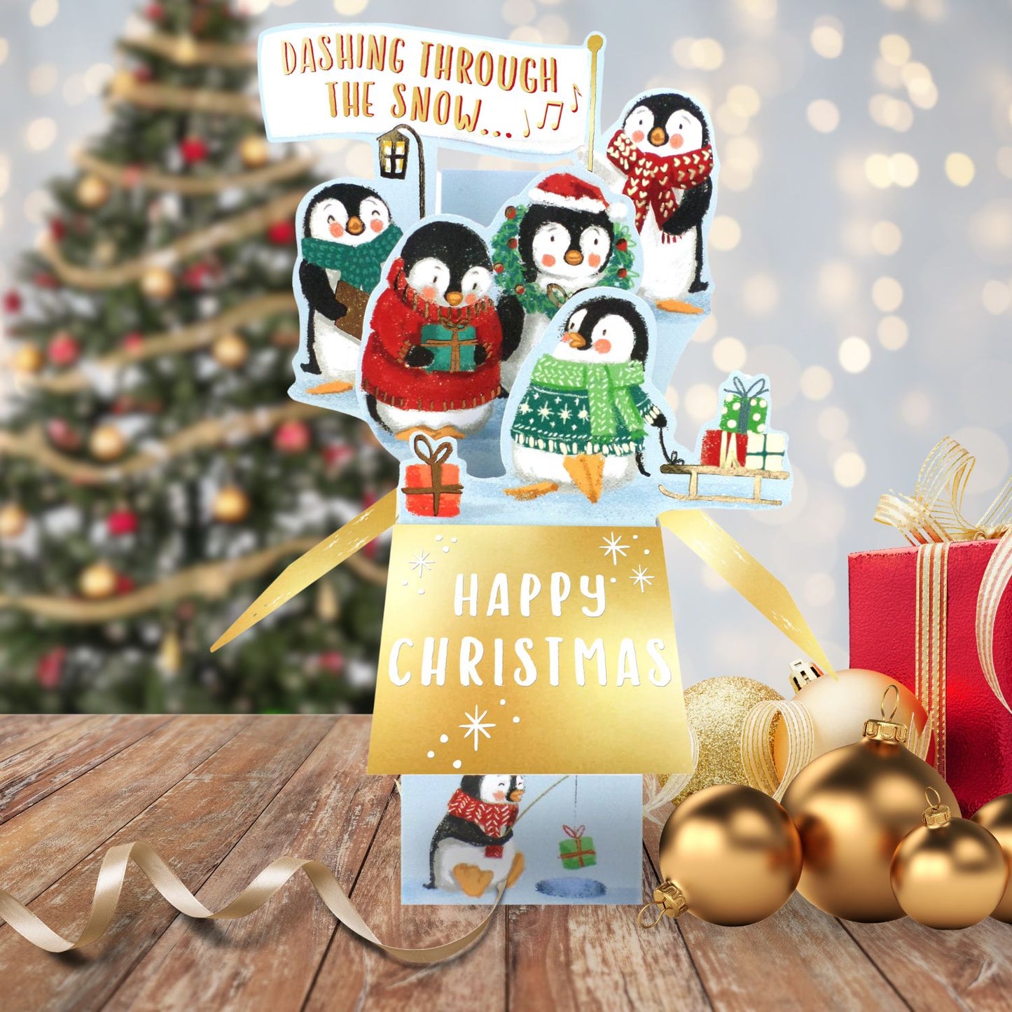Clever Cubes Pop Up Happy Christmas Penguins Christmas Card 3D Xmas Card