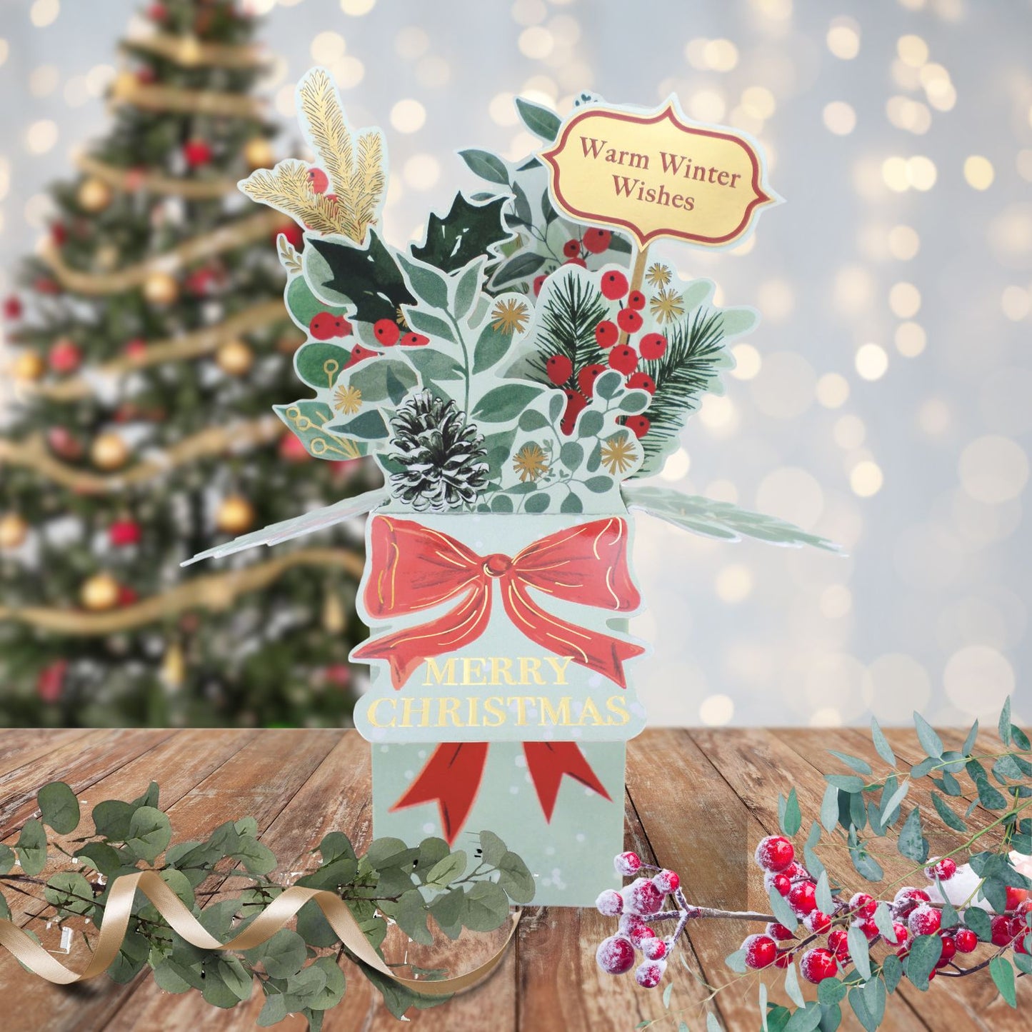 Clever Cubes Pop Up Warm Winter Wishes Floral Christmas Card 3D Xmas Card