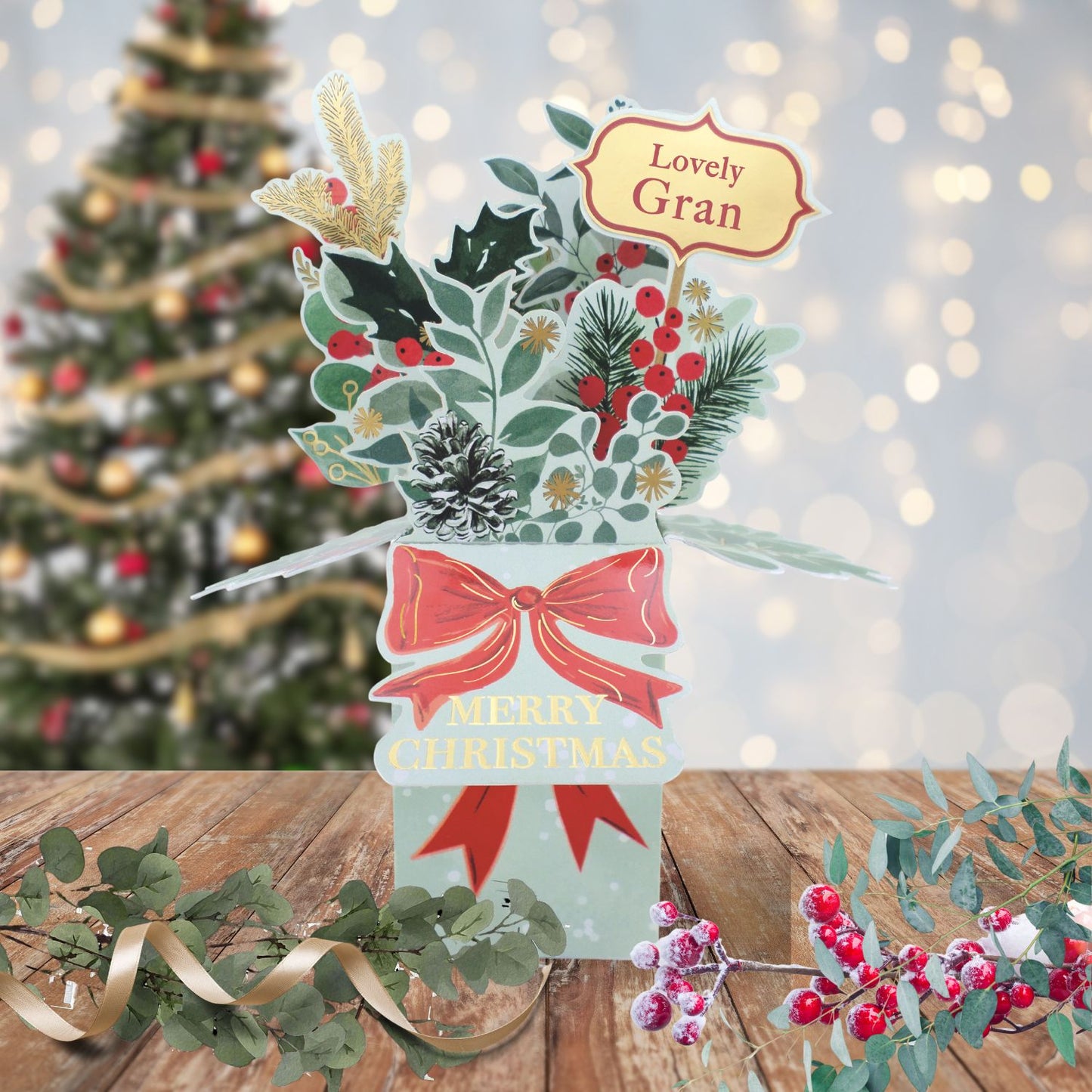 Clever Cubes Pop Up Lovely Gran Winter Foliage Christmas Card 3D Xmas Card