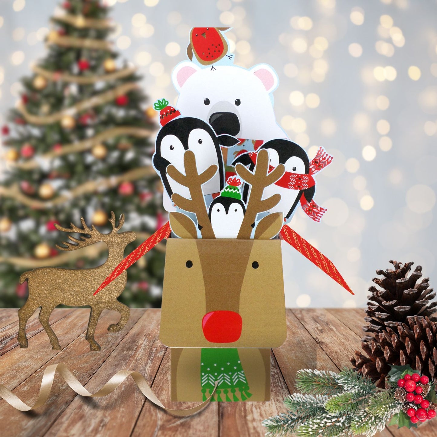 Clever Cubes Pop Up Reindeer, Bear & Penguins Fun Christmas Card 3D Xmas Card