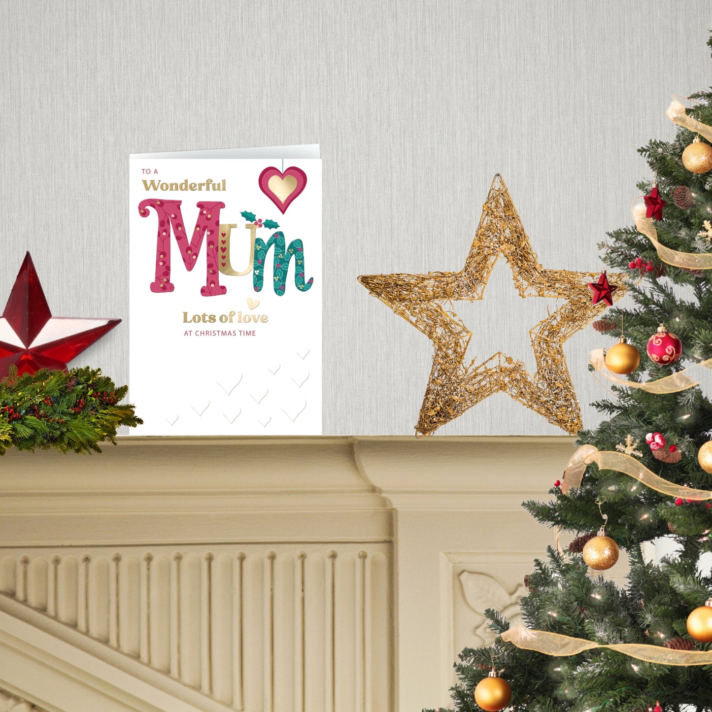 To A Wonderful Mum Festive Cheer Love Bauble Christmas Greeting Card