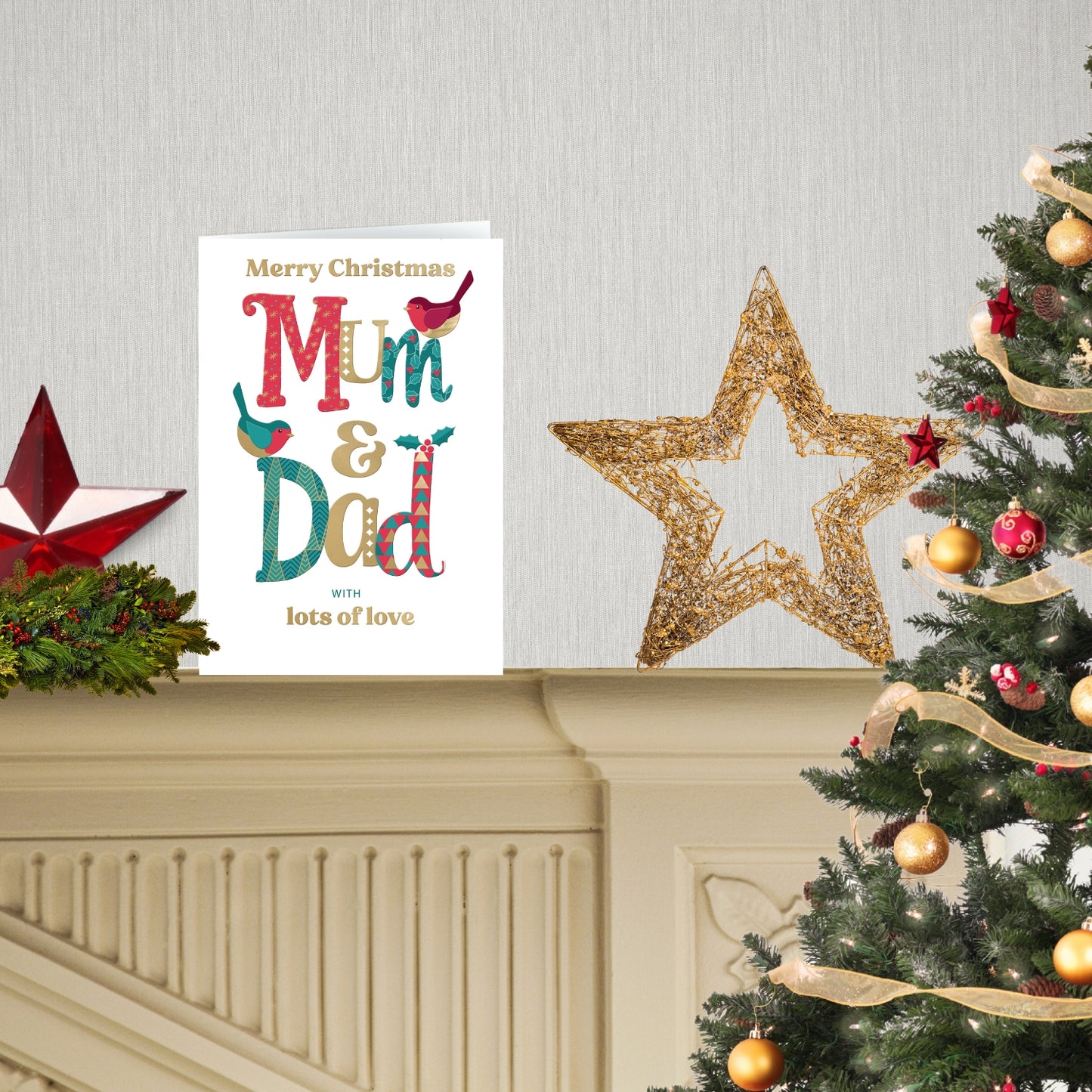 Merry Christmas Mum & Dad Festive Cheer Robins Christmas Greeting Card