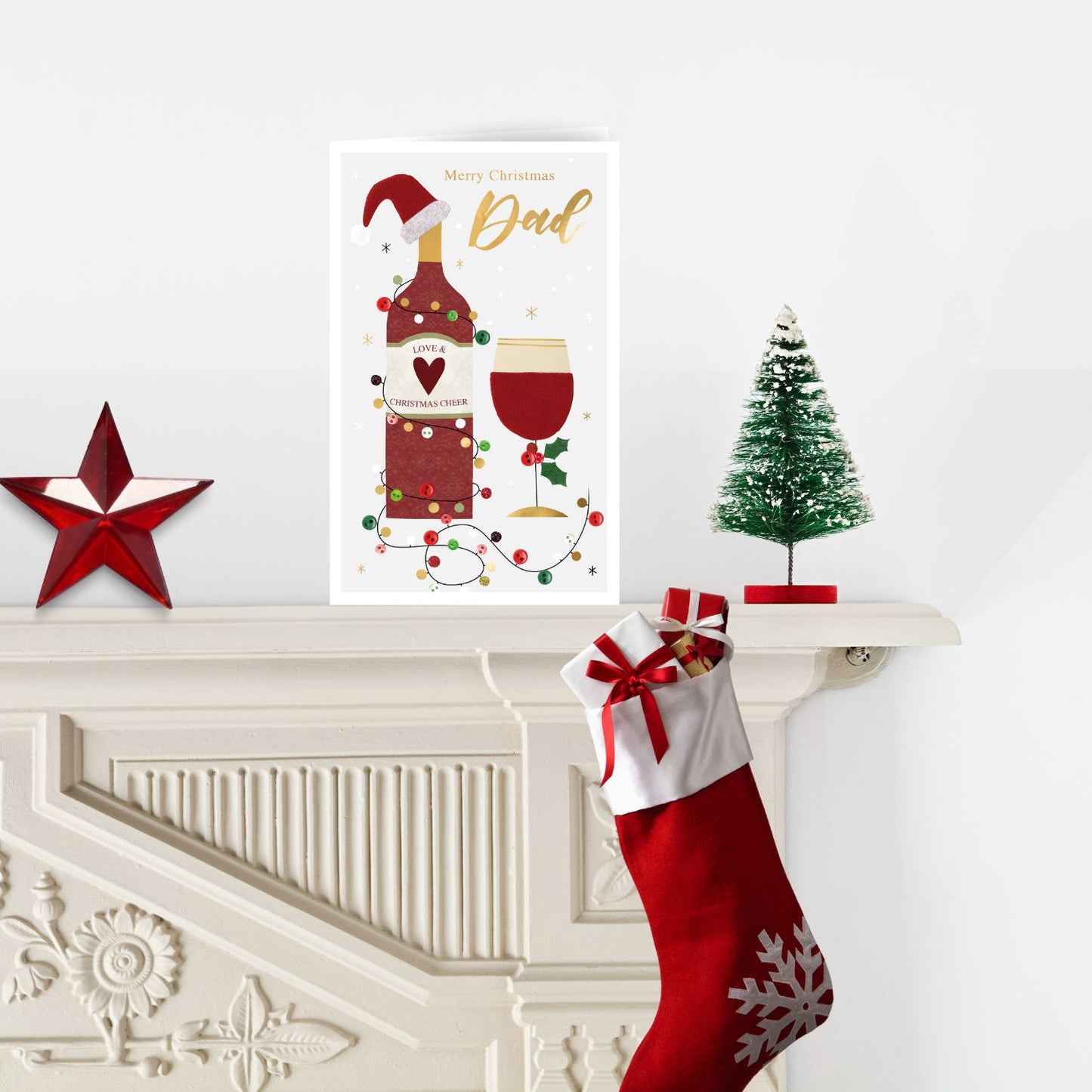 Merry Christmas Dad Felt-Tastic Red Wine Hand-Finished Christmas Greeting Card