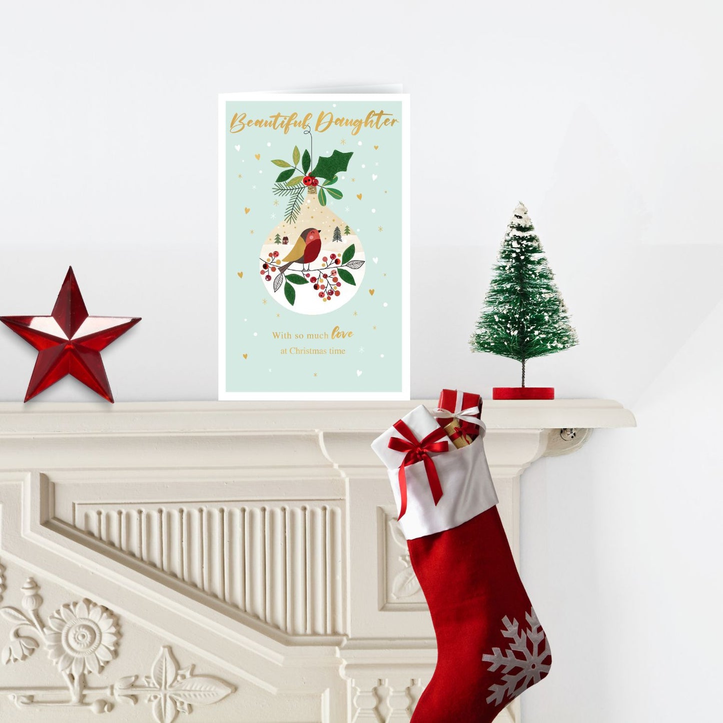 Beautiful Daughter Felt-Tastic Bauble Hand-Finished Christmas Greeting Card