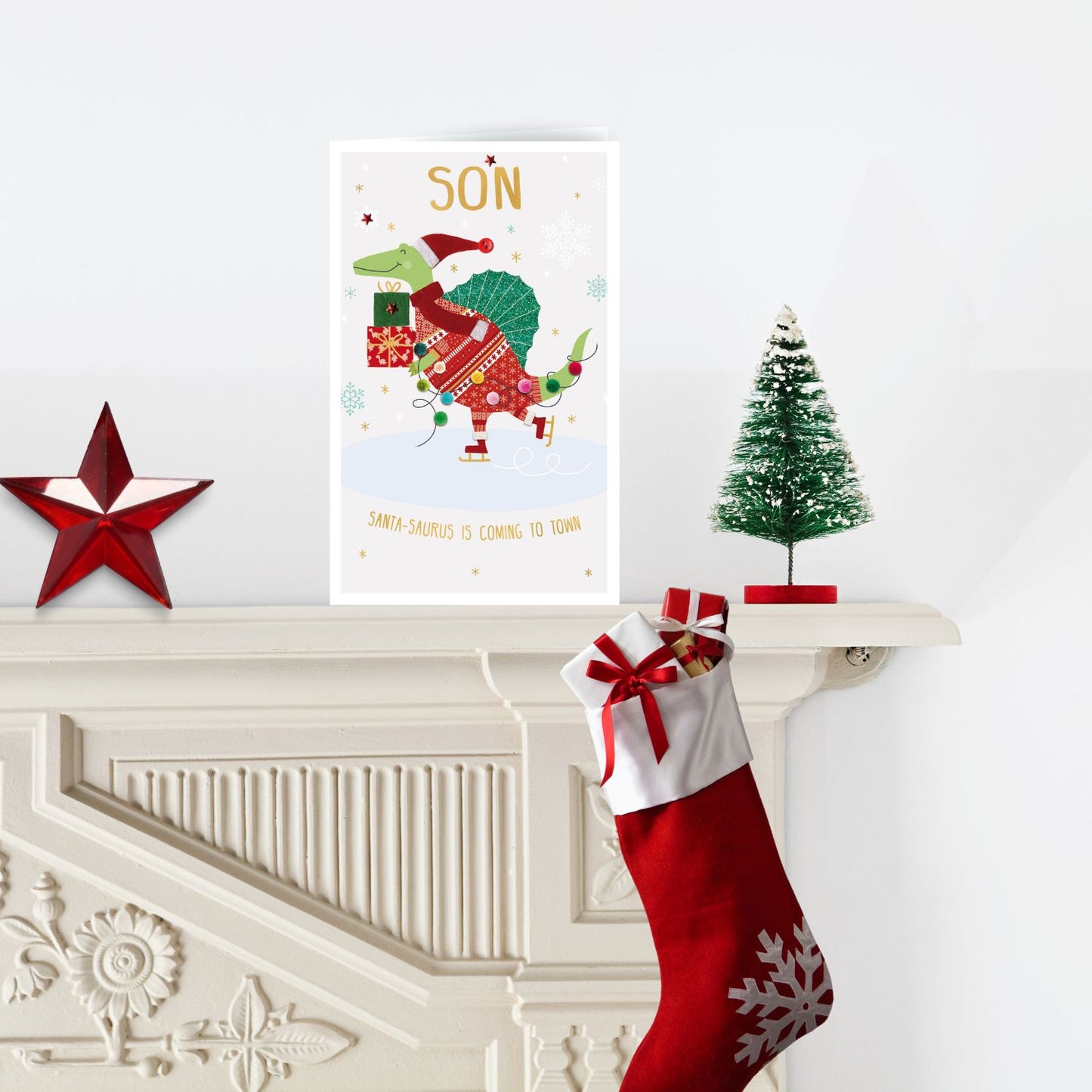 Son Santa-Saurus Felt-Tastic Dino Fun Hand-Finished Christmas Greeting Card