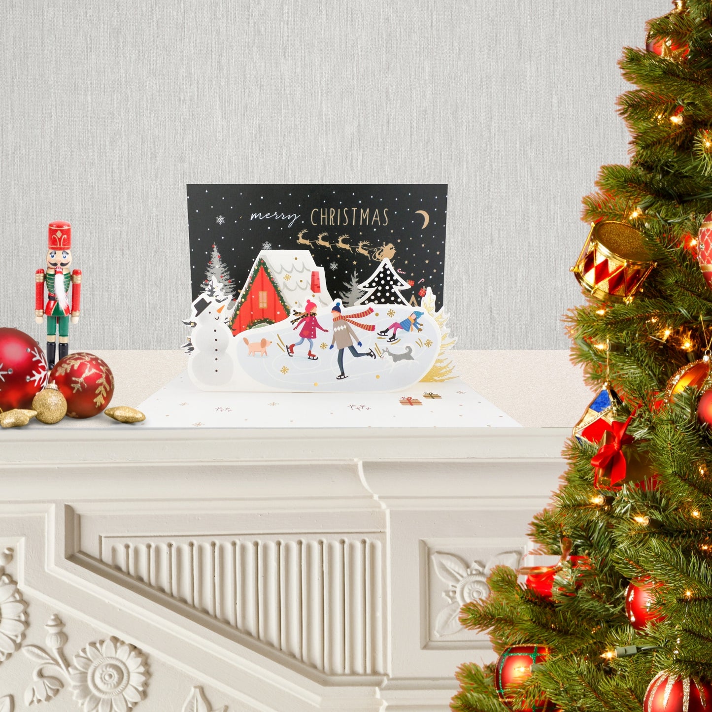 Box Of 5 Pop Up 3D Ice Skaters Fun Christmas Cards Xmas Card Boxes