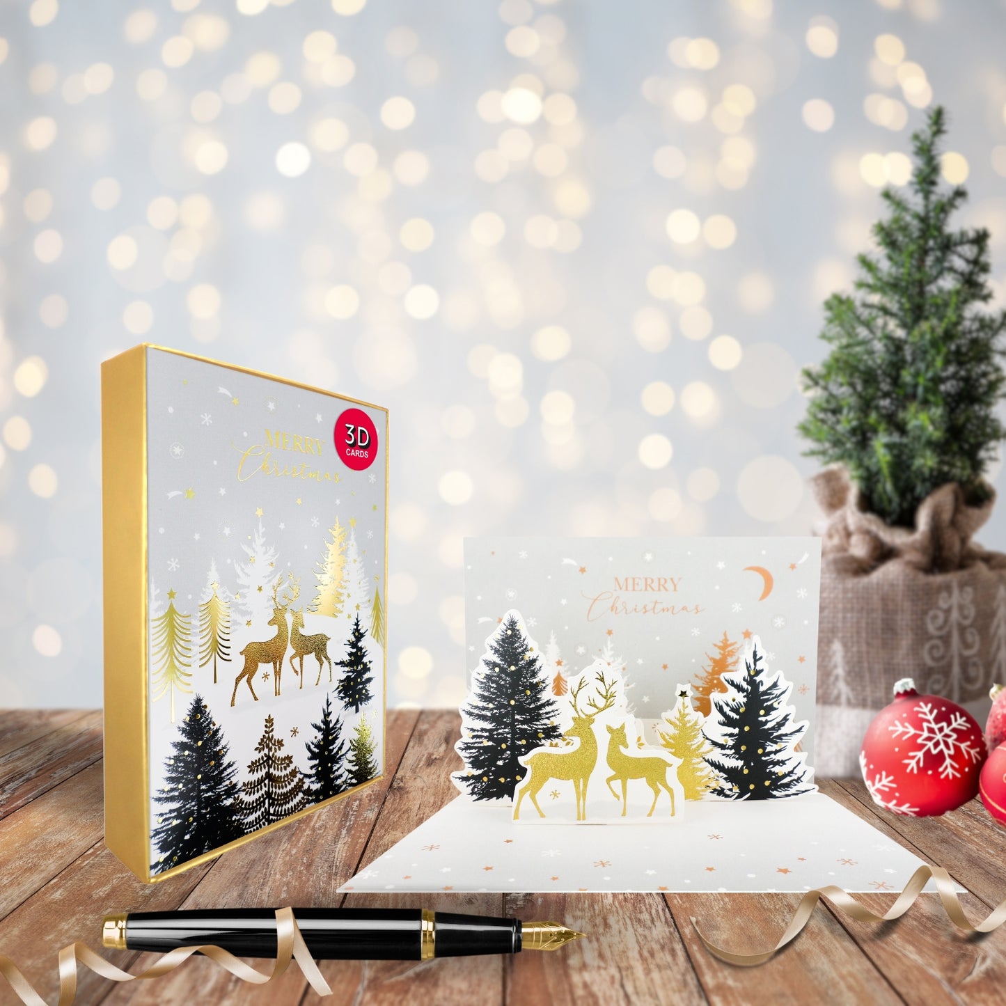 Box Of 5 Pop Up 3D Magical Reindeer Love Christmas Cards Xmas Card Boxes