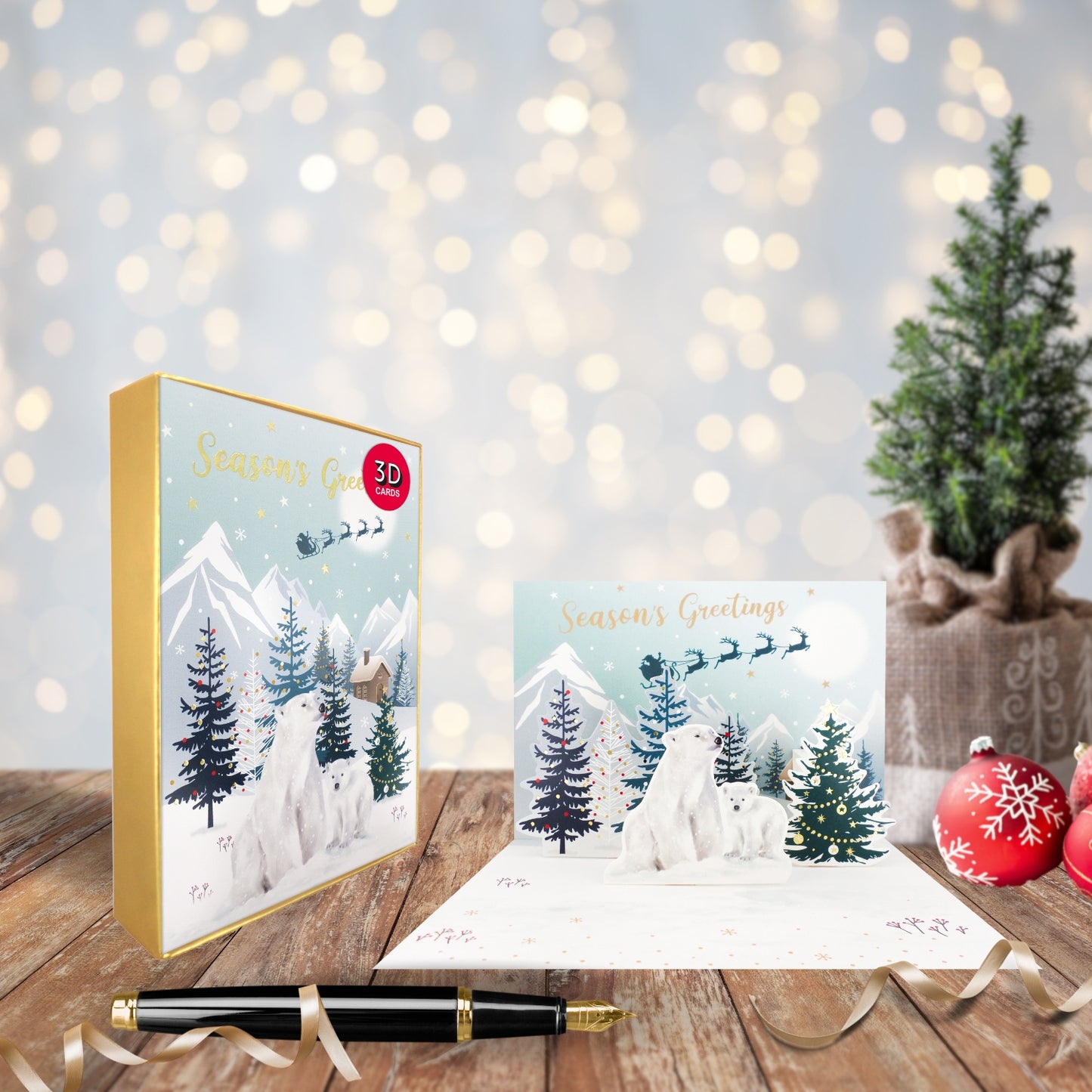 Box Of 5 Pop Up 3D Polar Bears Christmas Cards Xmas Card Boxes