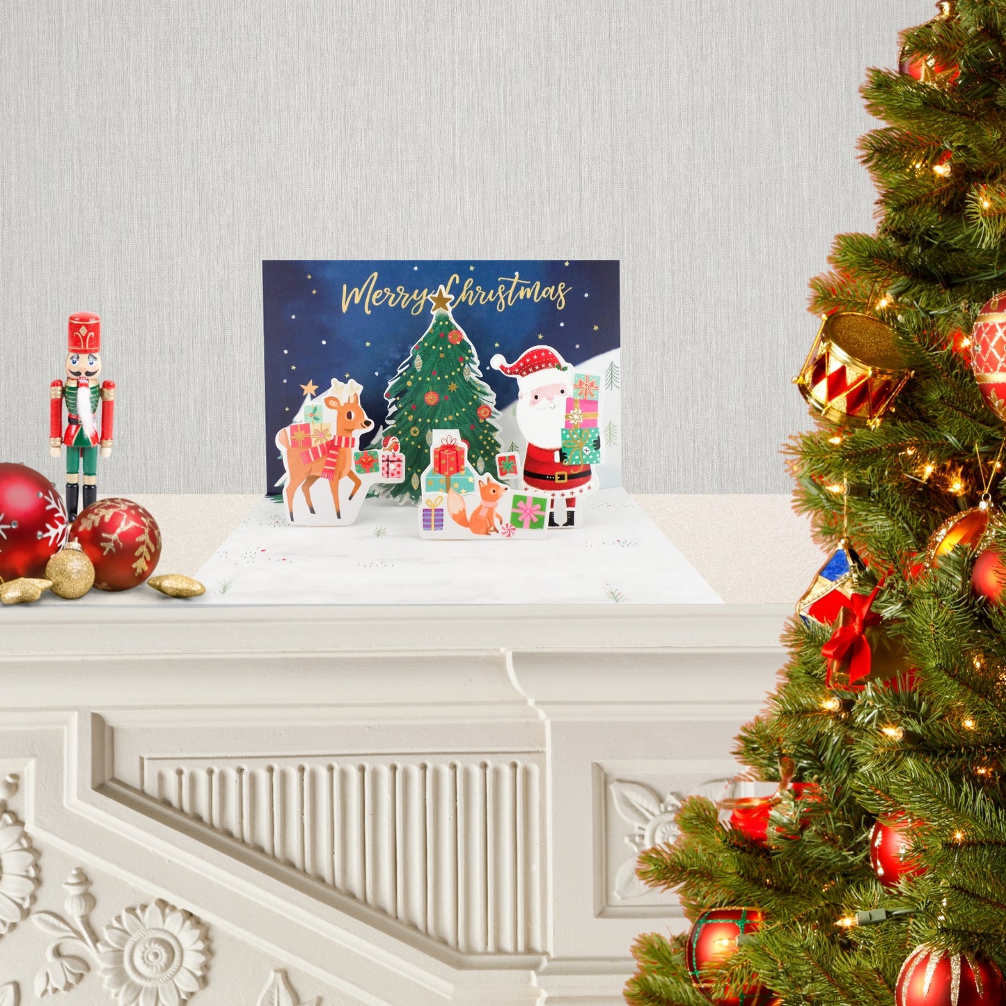 Surprise 3D Pop Out Santa, Reindeer & Fox Christmas Pop Up Greeting Card
