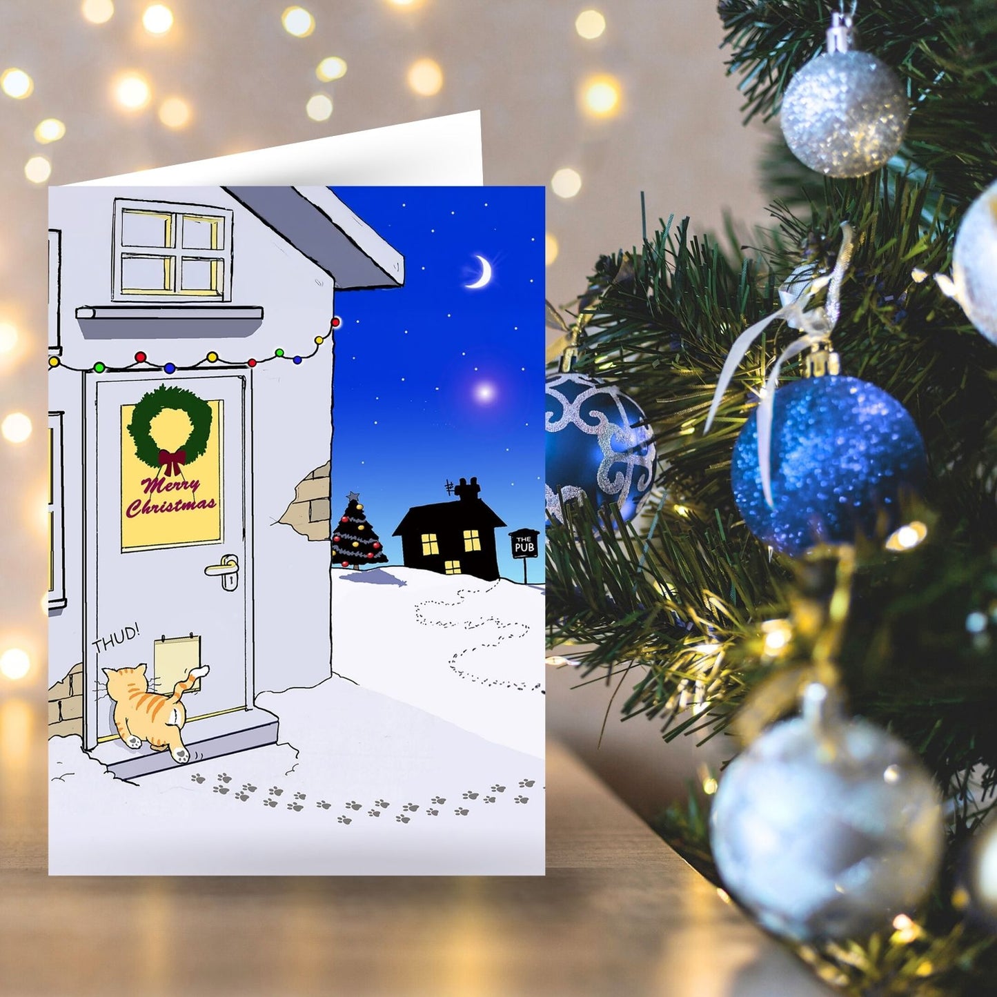 Twizler Humour Christmas Card Cat The Pub Funny Xmas Greeting Blank Inside
