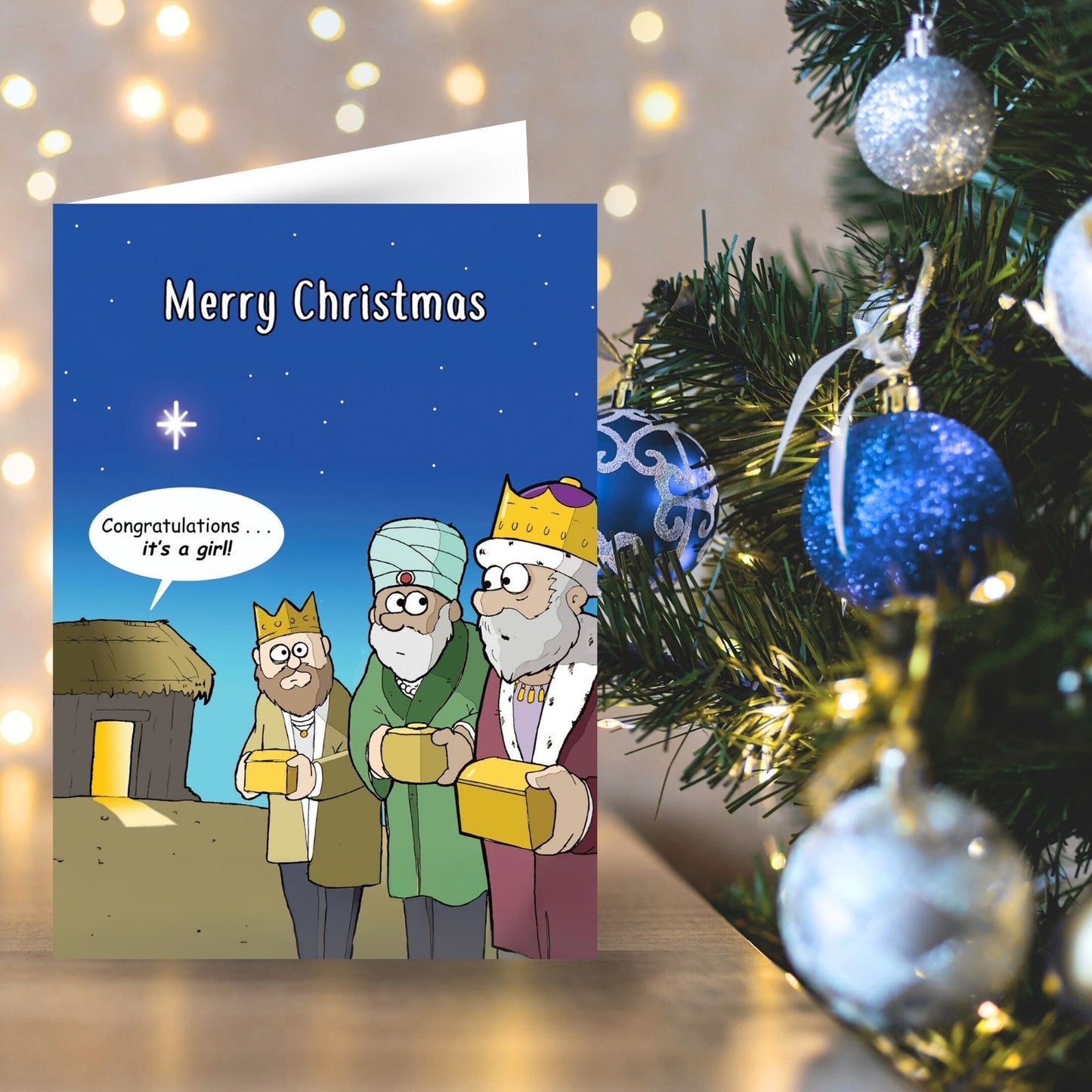 Twizler Humour Christmas Card Jesus It's A Girl Funny Xmas Greeting Blank Inside