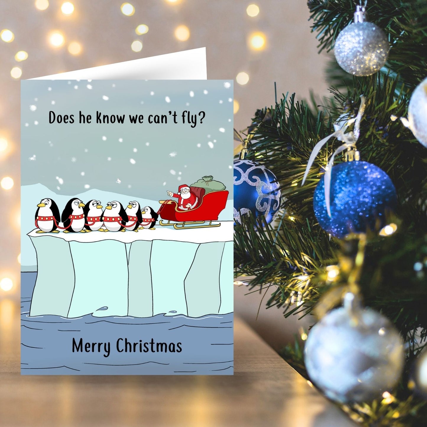 Twizler Humour Christmas Card Penguin Can't Fly Funny Xmas Greeting Blank Inside