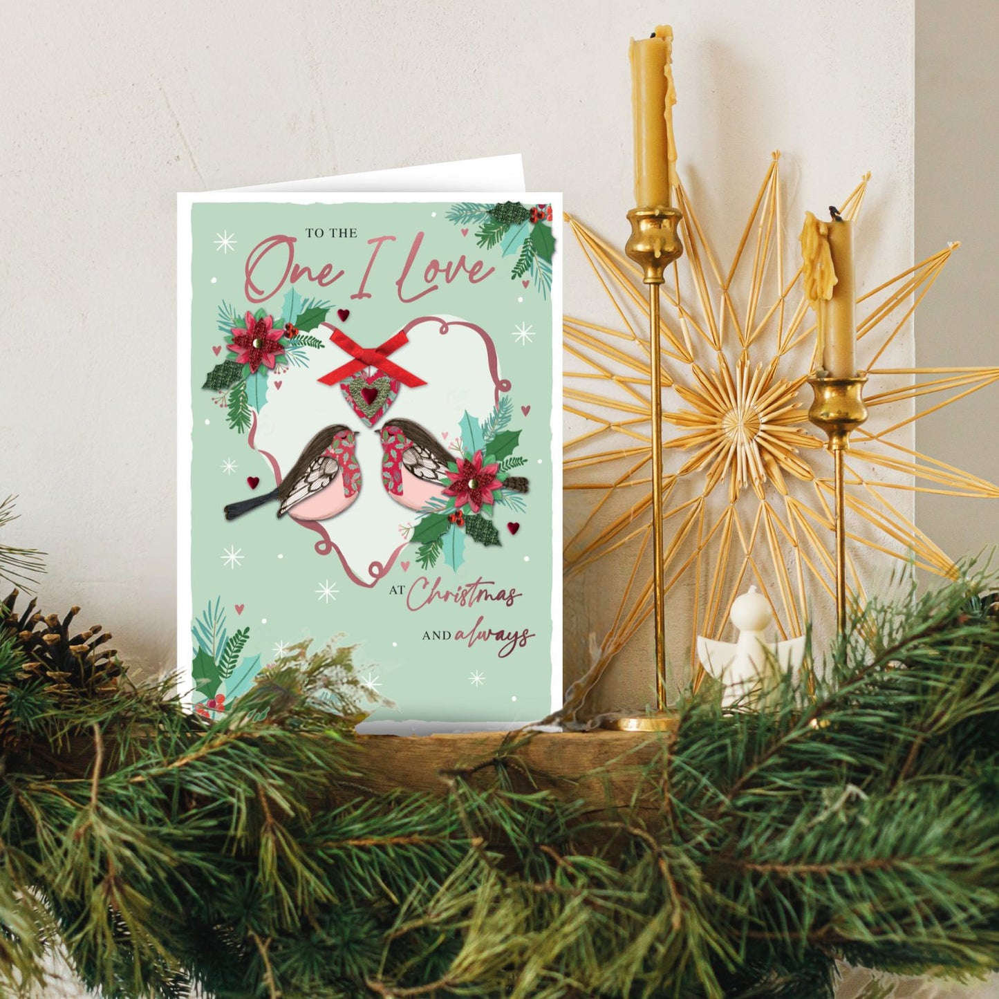 One I Love Christmas Card Luxury Lavish Embellished A4 Keepsake Xmas Card