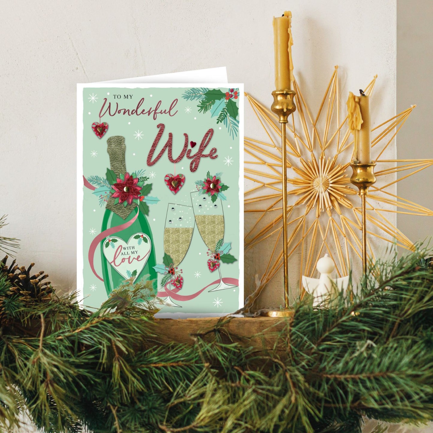 Wonderful Wife Christmas Card Luxury Lavish Embellished A4 Keepsake Xmas Card