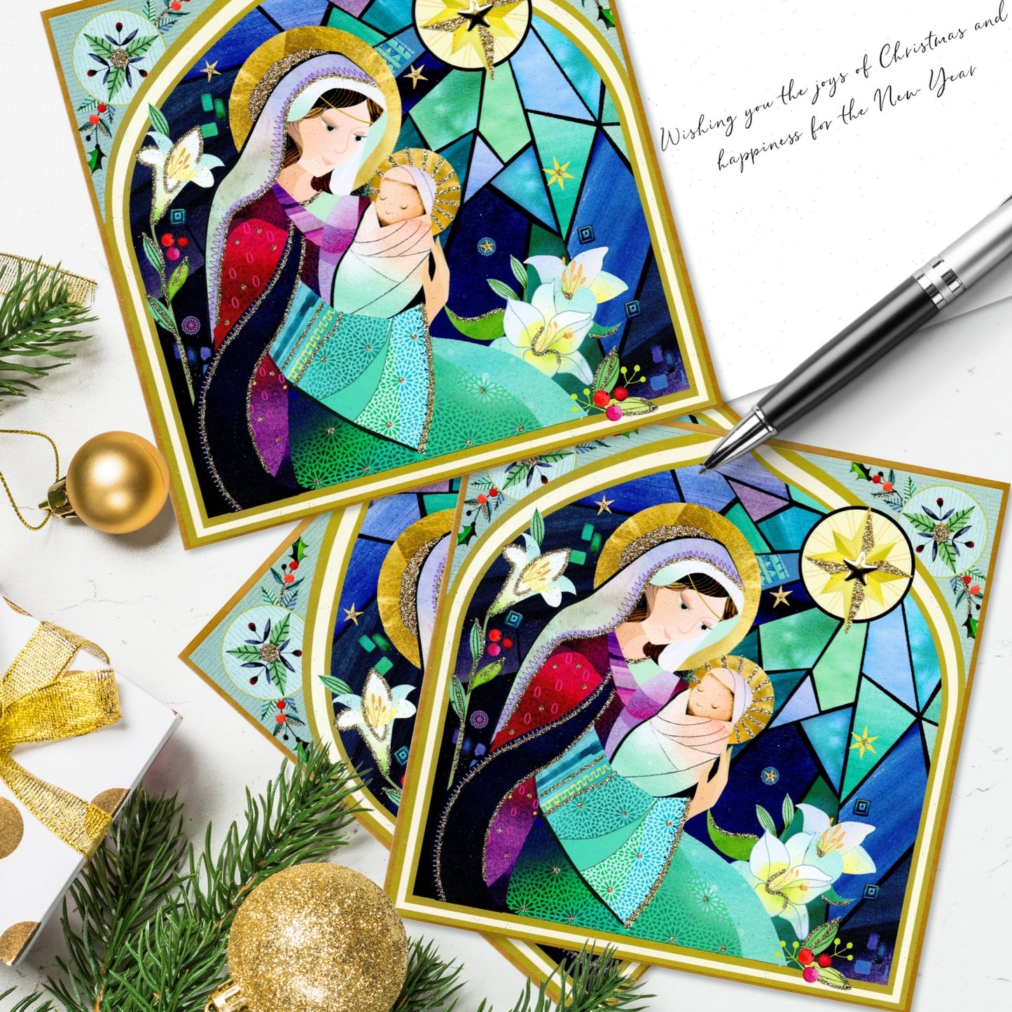 Box of 6 Mary & Child Luxury Hand-Finished Christmas Cards