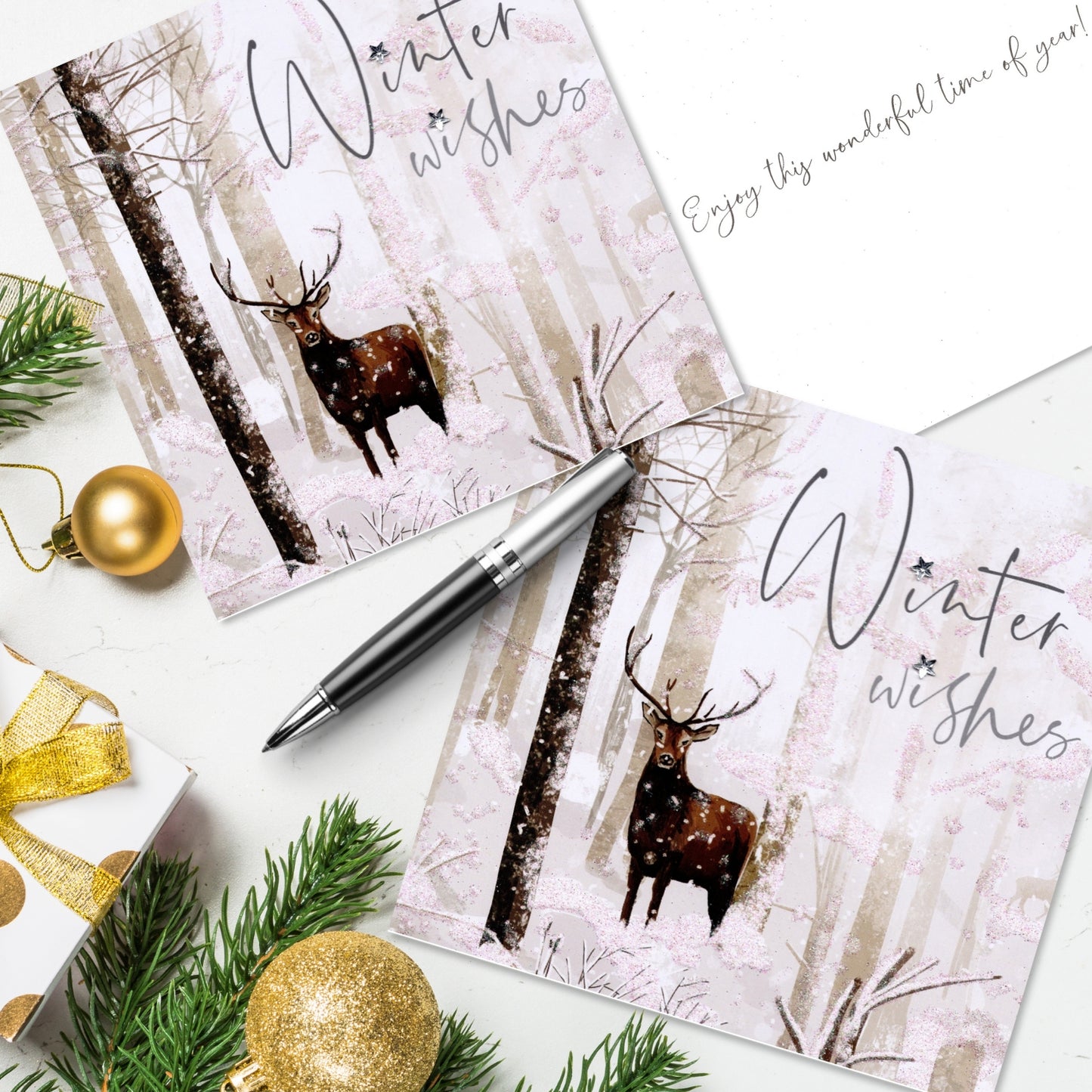 Box of 6 Winter Woodland Luxury Hand-Finished Christmas Cards