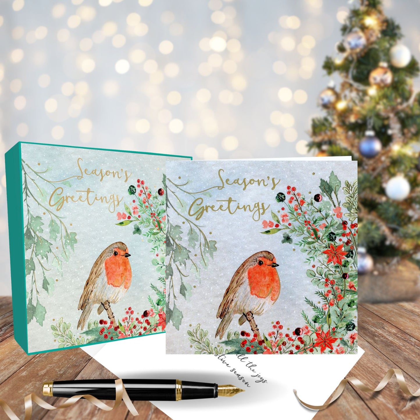 Box Of 6 Sparkle Robin On Branch Embellished Christmas Cards Xmas Card Boxes