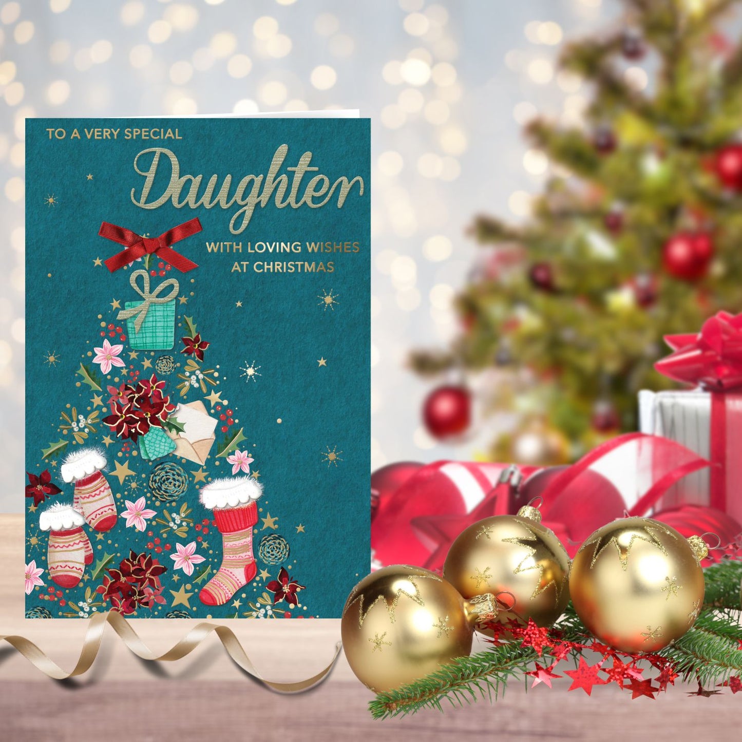 Magnifique Embellished Loving Wishes Daughter Large Christmas Greeting Card