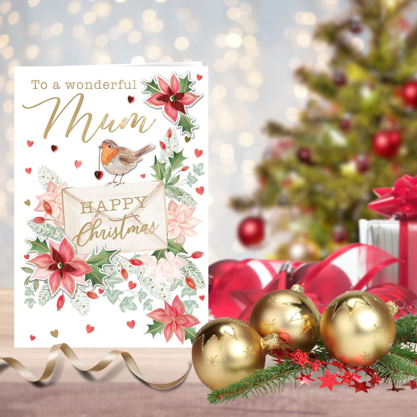 Magnifique Embellished Wonderful Mum Robin Large Christmas Greeting Card