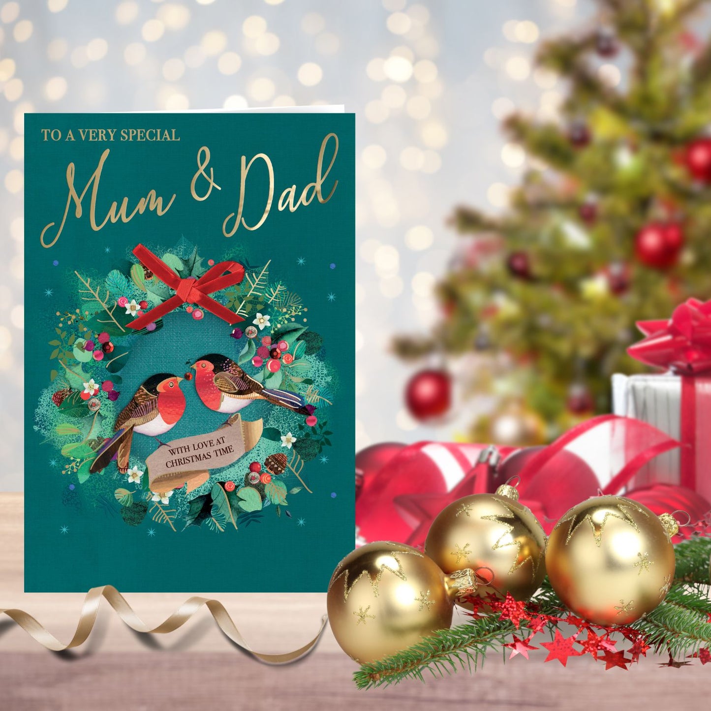 Magnifique Embellished Mum & Dad Robins Large Christmas Greeting Card