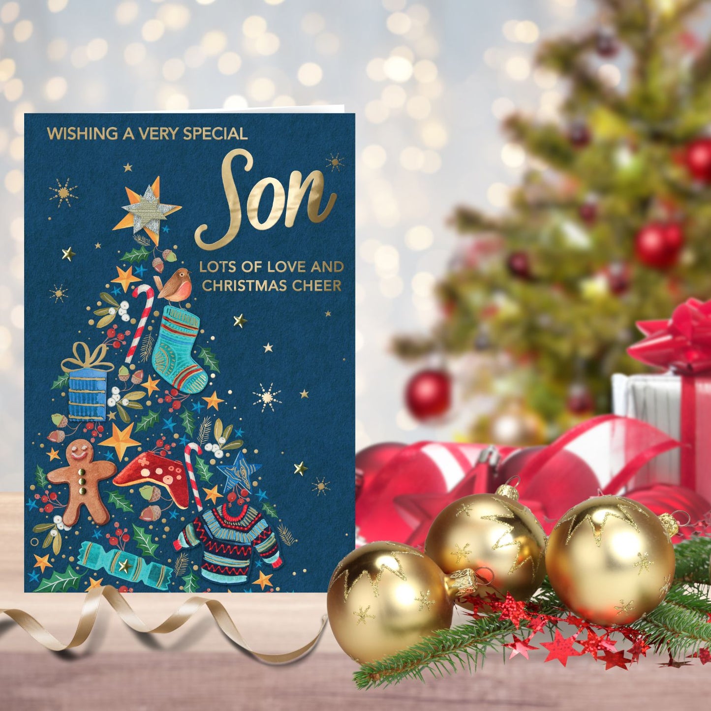 Magnifique Embellished Christmas Cheer Special Son Large Christmas Greeting Card