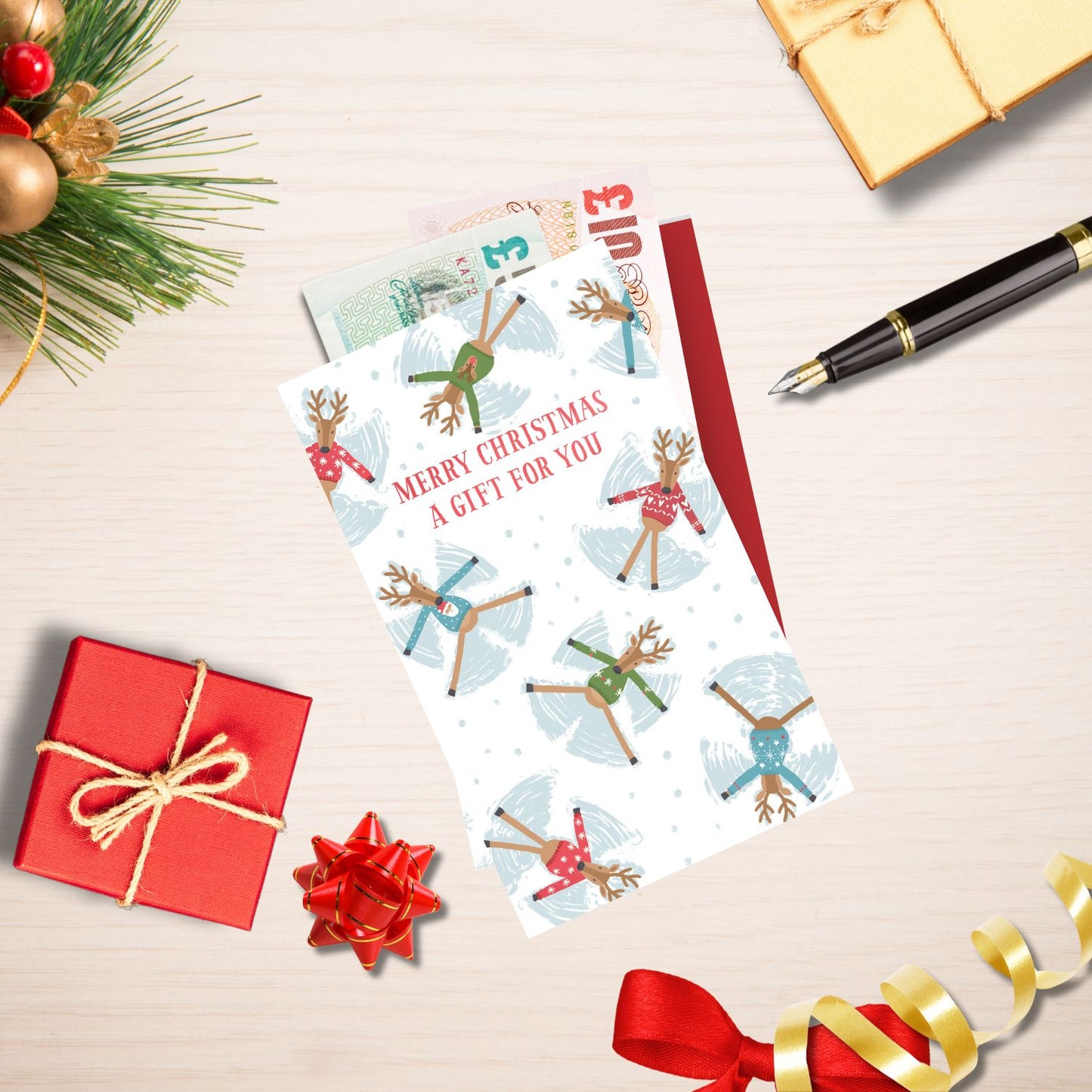 Snow Angel Reindeers Christmas Money Wallet Gift Card