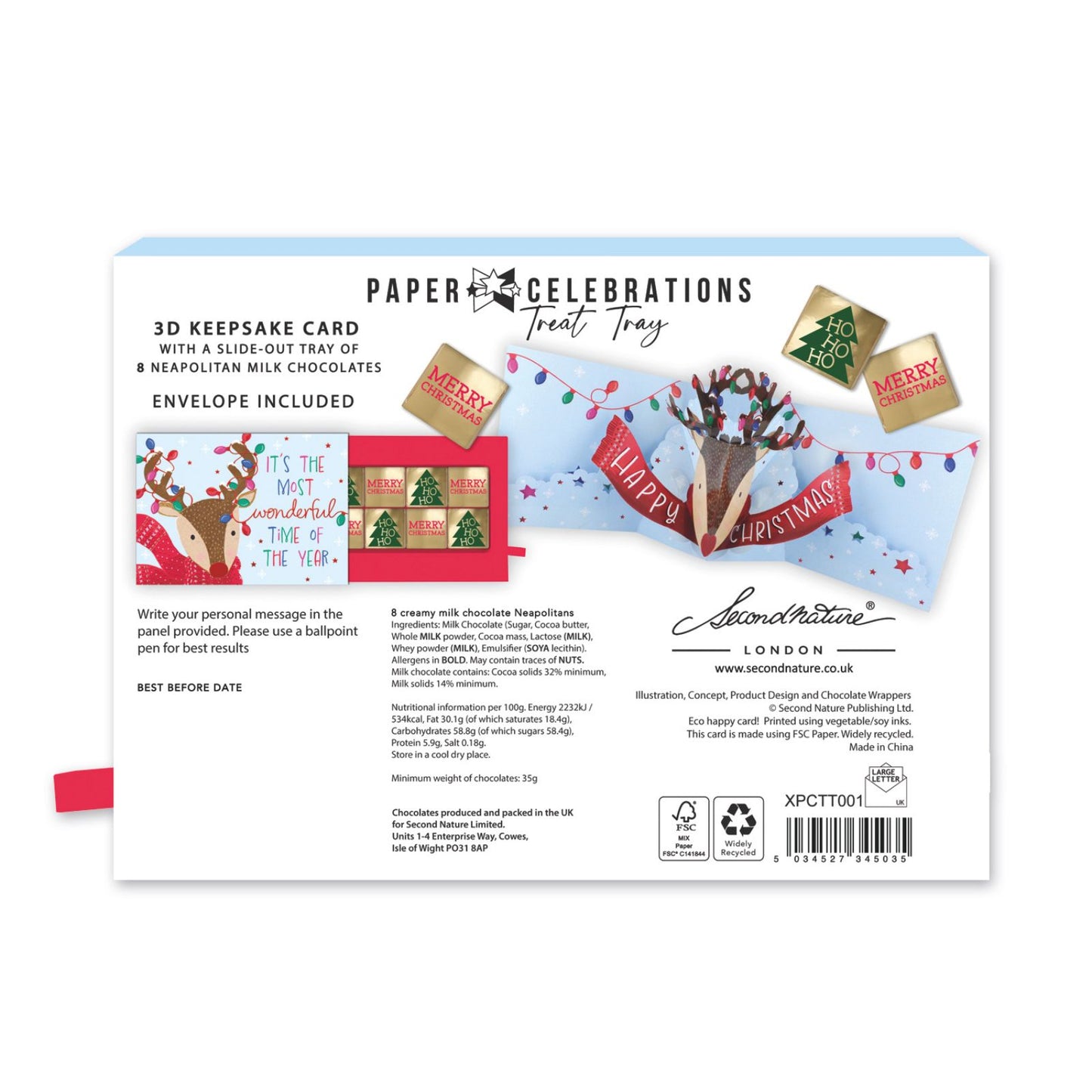 Christmas Pop Up Card With Chocolates 3D Reindeer Treat Tray Card & Gift