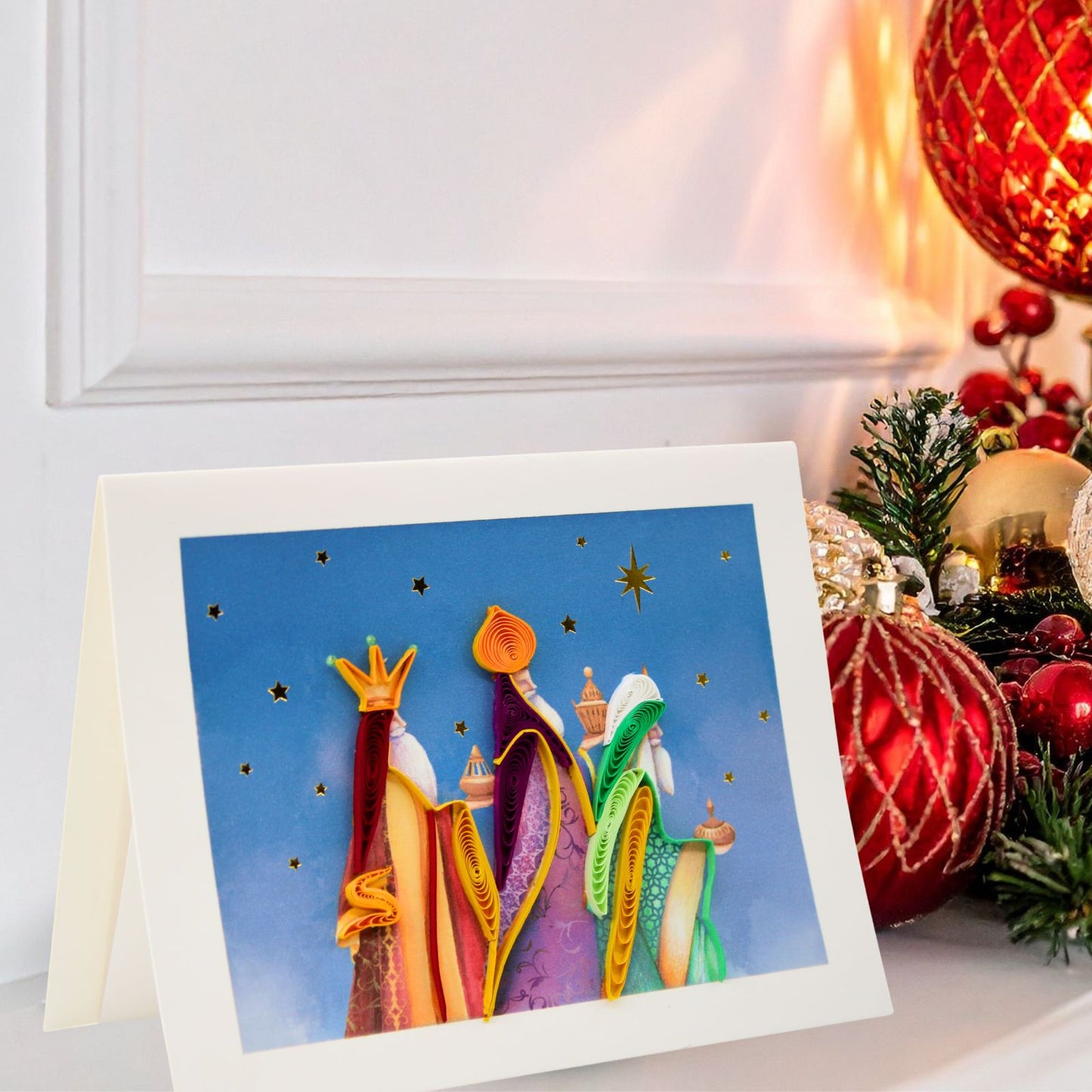Christmas Quilling Cards Box of 4 Luxury Quilled Three Kings Handmade Xmas Cards
