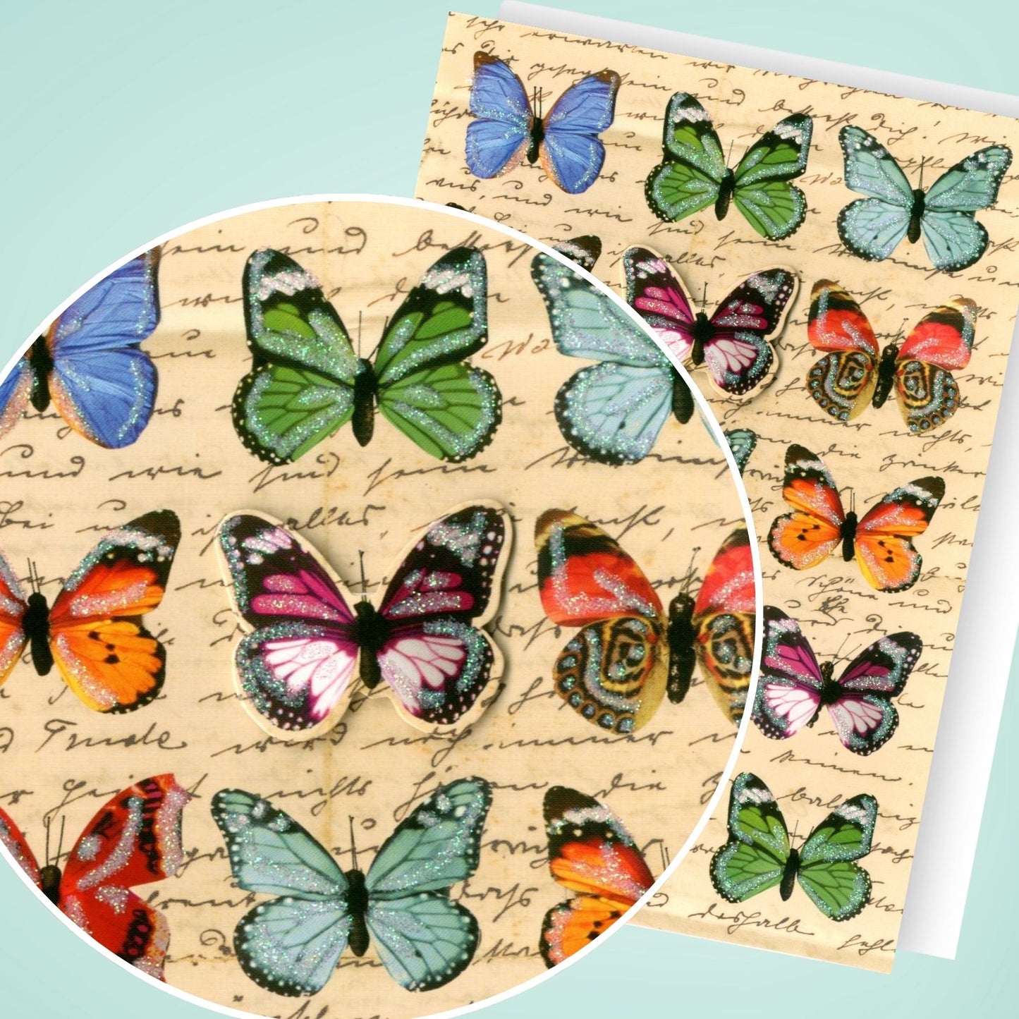 Hand-Finished Blank Greeting Card Colourful Glitter Butterflies For Any Occasion