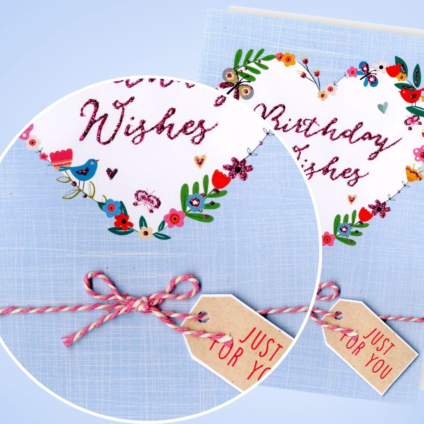 Hand-Finished Floral Love Heart Wreath Birthday Card Glittered For Her