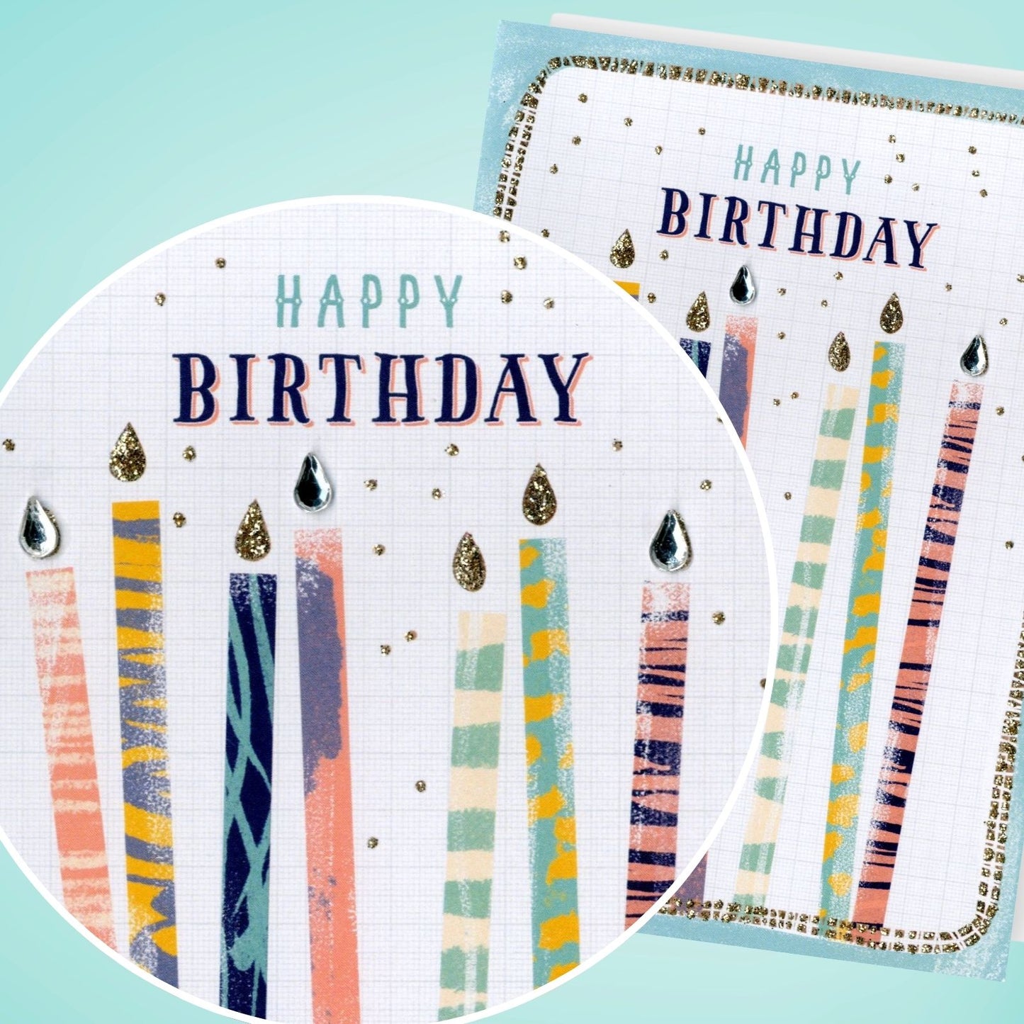Hand-Finished Happy Birthday Candles Card Celebration Glittered Embellished