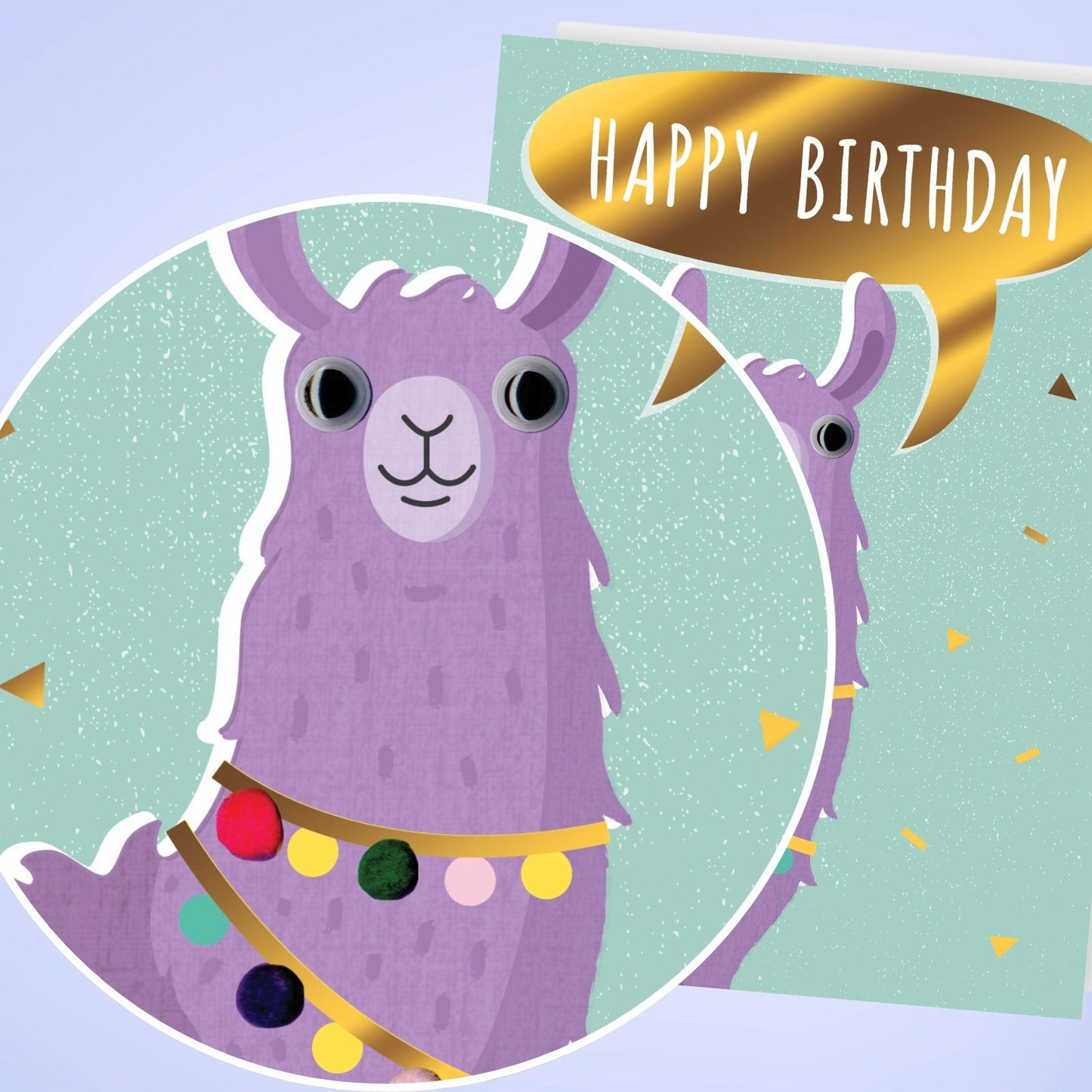 Hand-Finished Llama Birthday Greeting Card Embellished Fun Googly Eyes Card