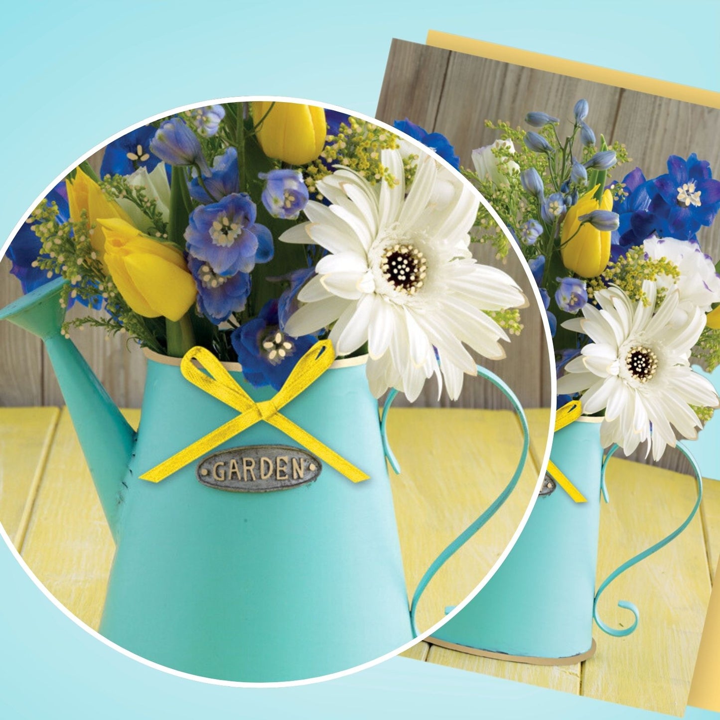 Hand-Finished Greeting Card Garden Flowers Watering Can Blank For Any Occasion