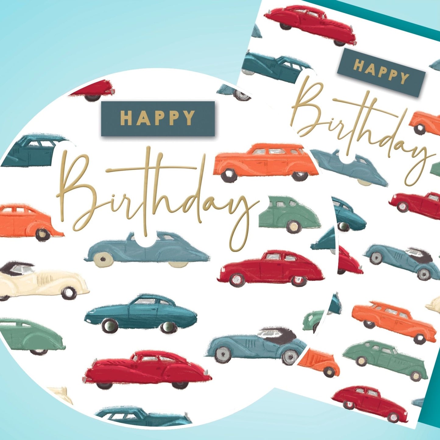 Hand-Finished Happy Birthday Greeting Card Classic Cars Embellished For Him