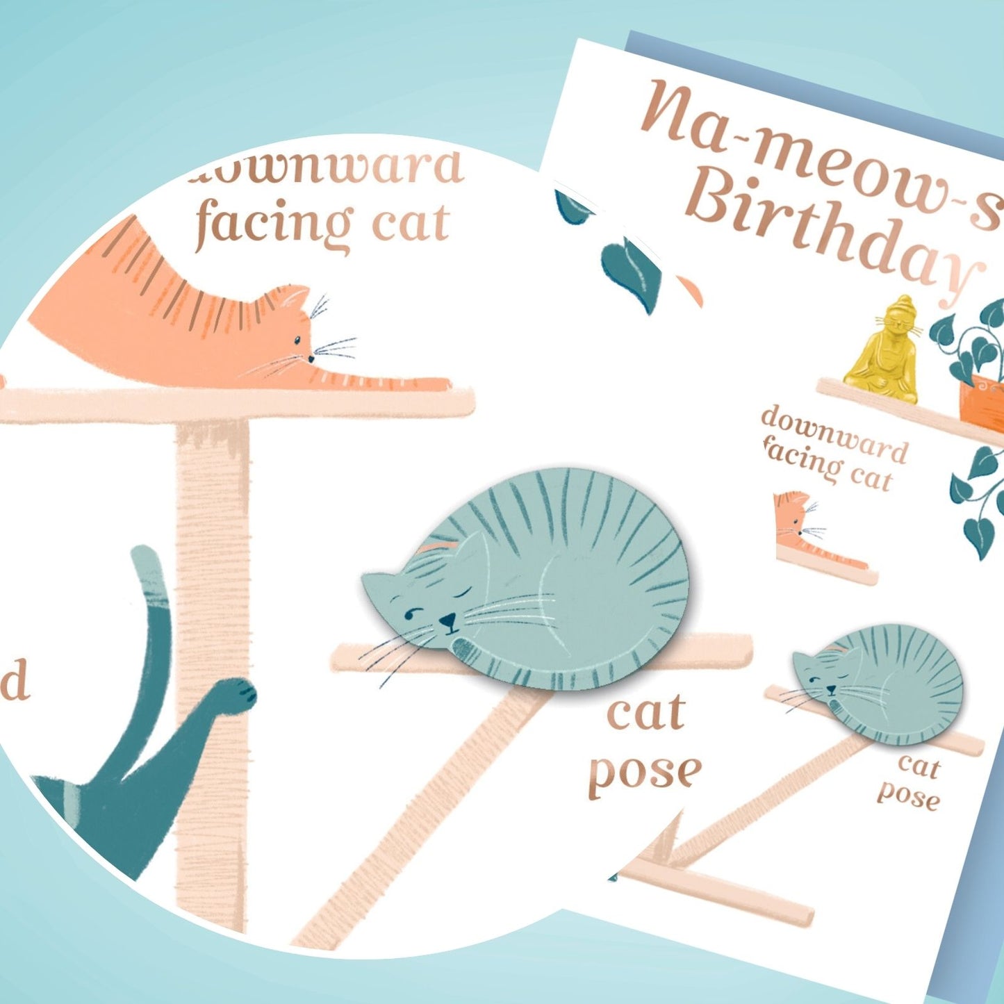Na-Meow-Ste Hand-Finished Birthday Card Birthday Yoga Cats Embellished Card
