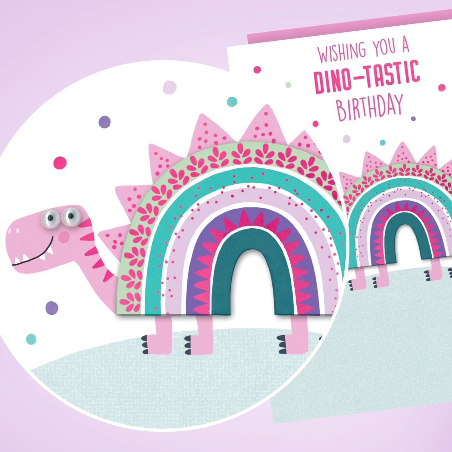 Hand-Finished Dino-Tastic Birthday Card Embellished Googly Eye For Her For Girls