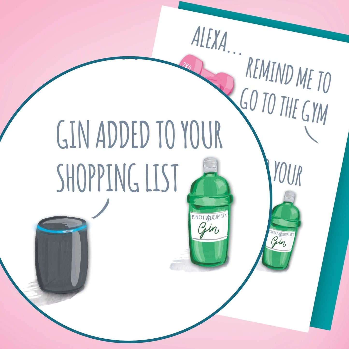 Hand-Finished Fun Fitness Greeting Card Gin Shopping List Blank For Any Occasion