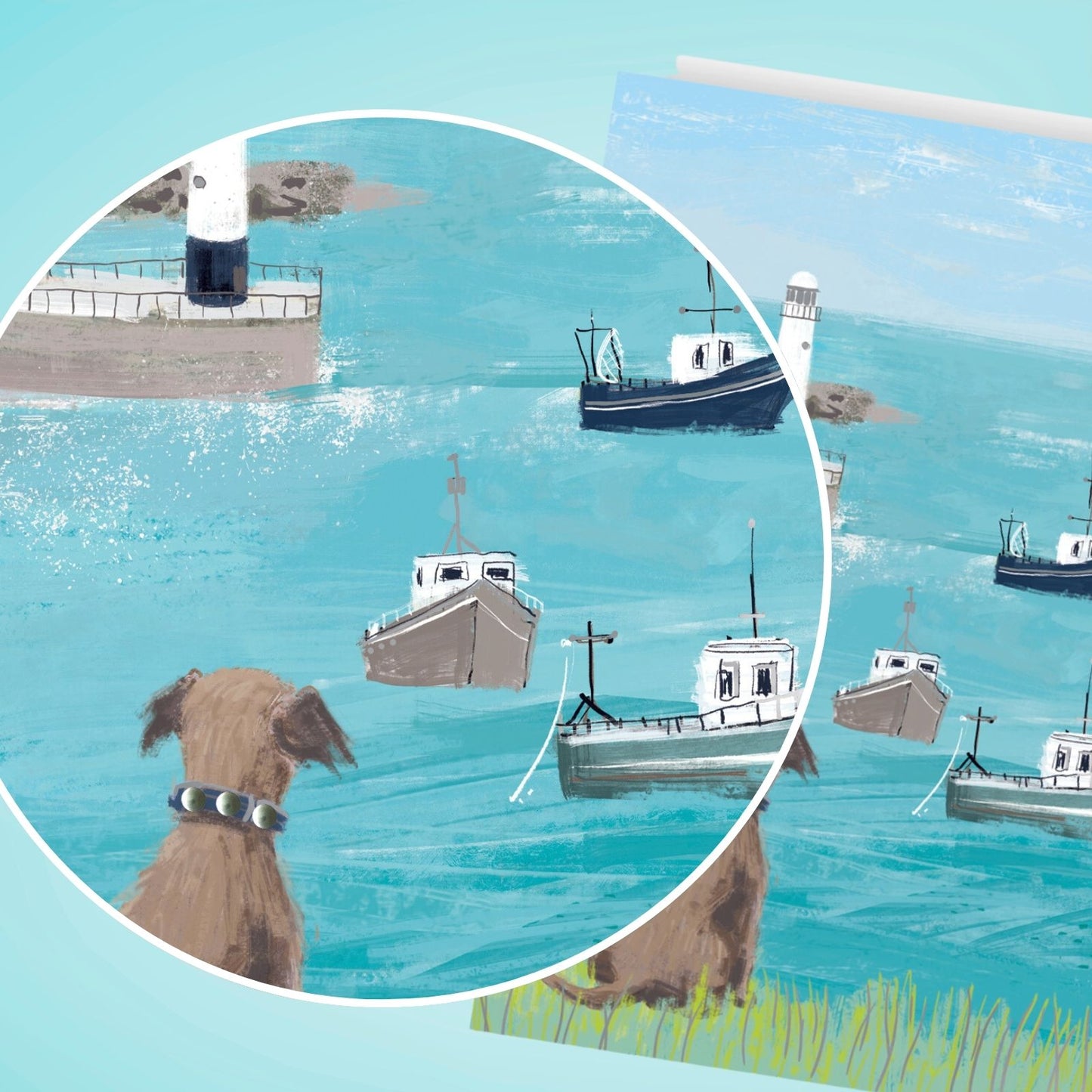 Hand-Finished Artistic Greeting Card Doggy Sea View Blank For Any Occasion