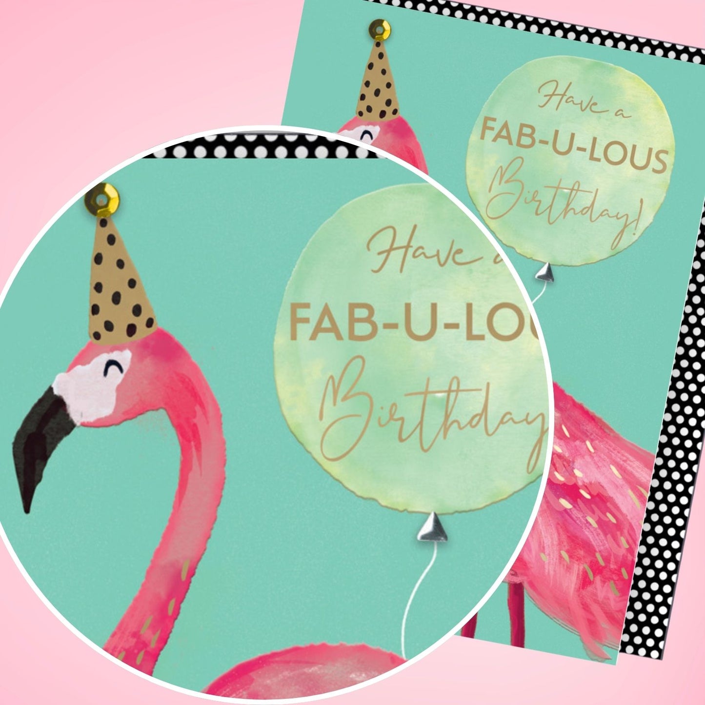 Hand-Finished Flamingo Birthday Card Fab-U-Lous Birthday Embellished For Her