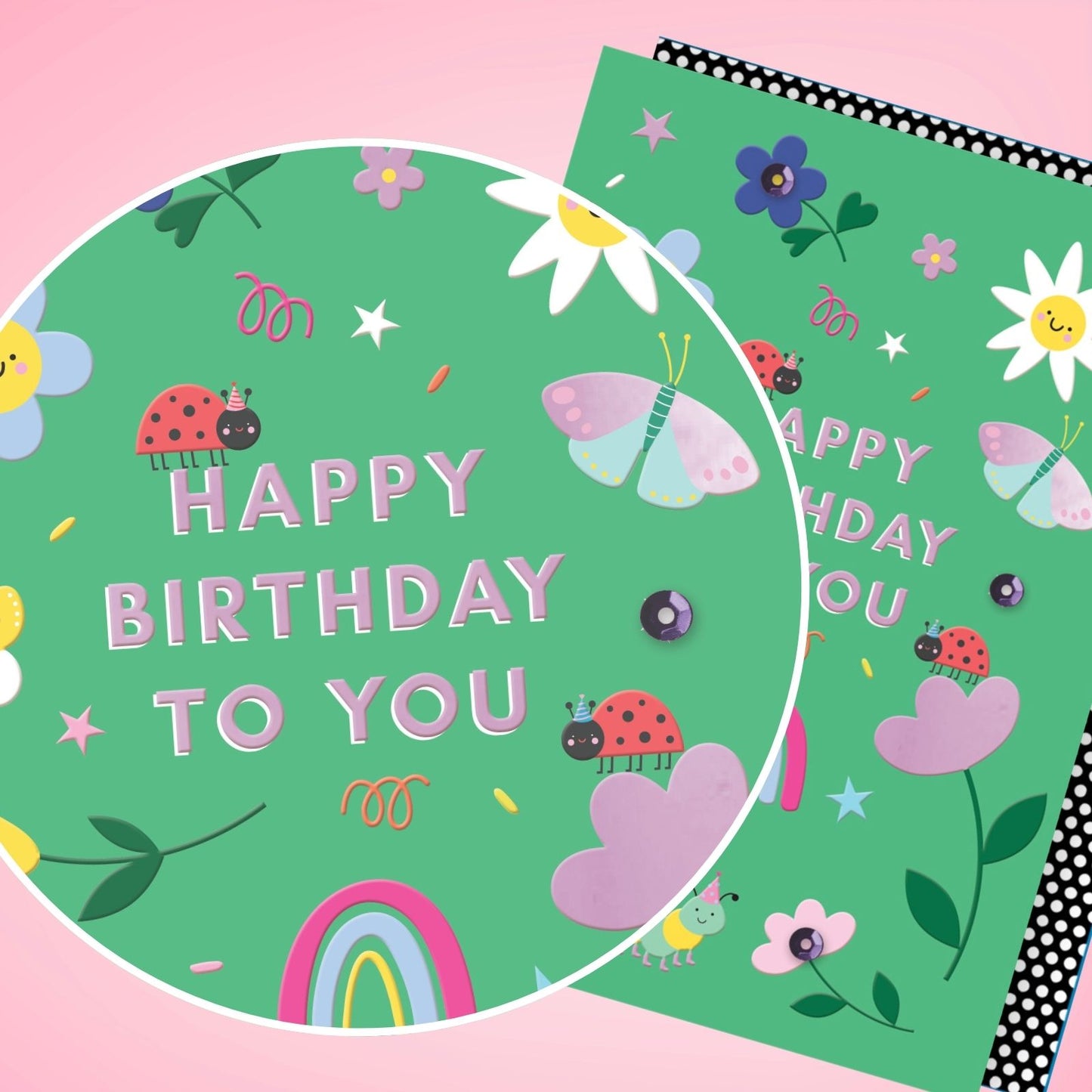 Hand-Finished Happy Birthday To You Greeting Card Flowers Butterflies Ladybird