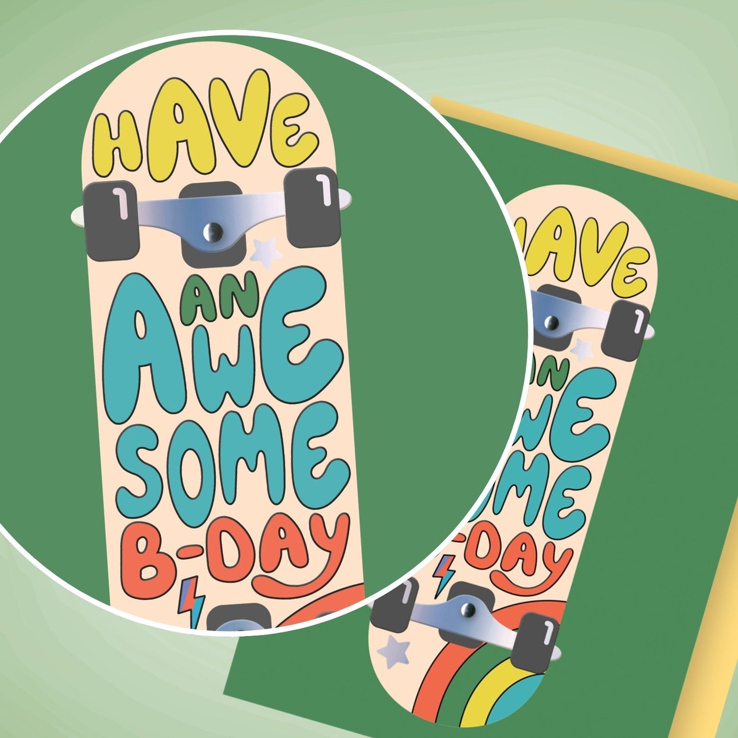Hand-Finished Awesome Skateboard Birthday Card Radical Fun Celebration