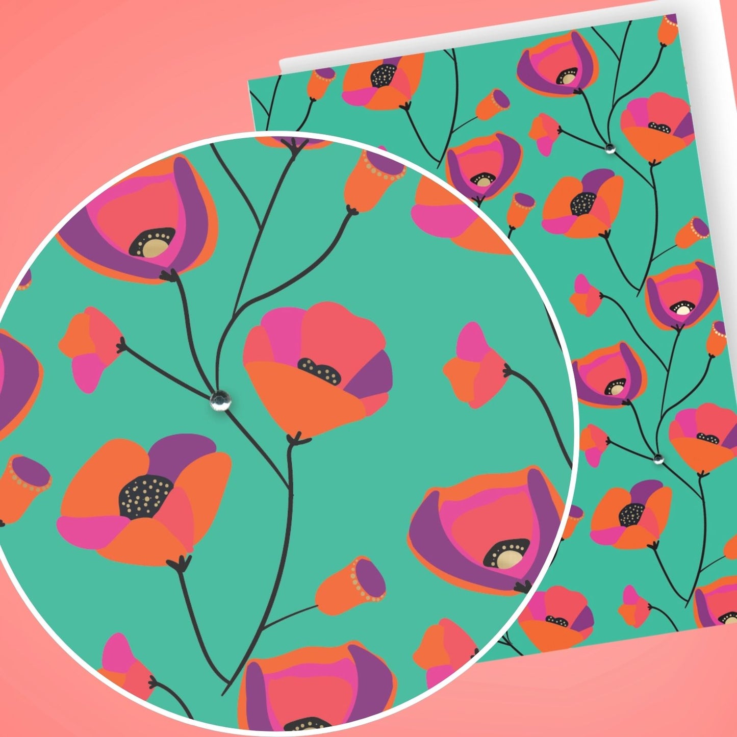 Hand-Finished Greeting Card Foiled Embellished Poppies Blank For Any Occasion