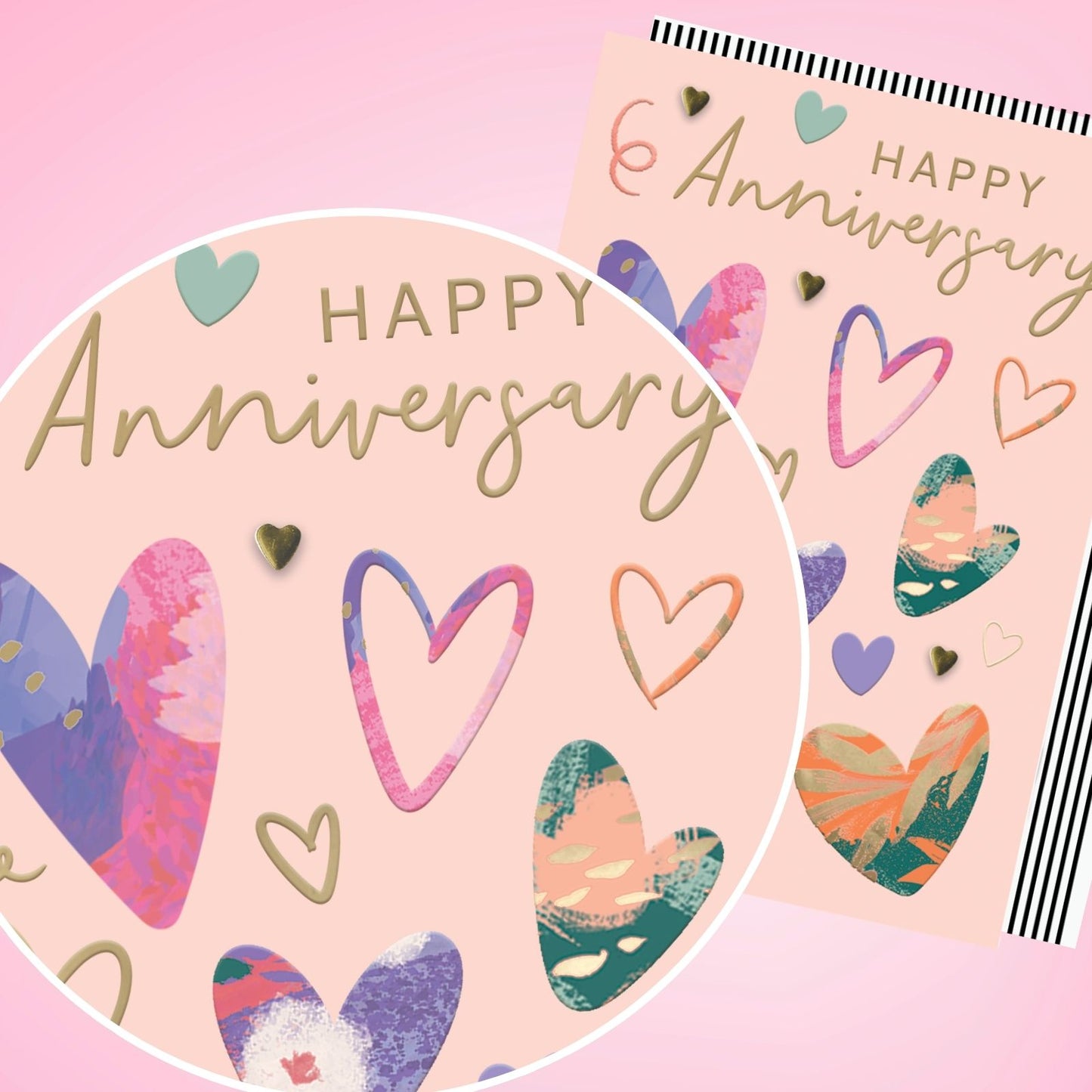 Hand-Finished Happy Anniversary Celebration Greeting Card Colourful Love Hearts