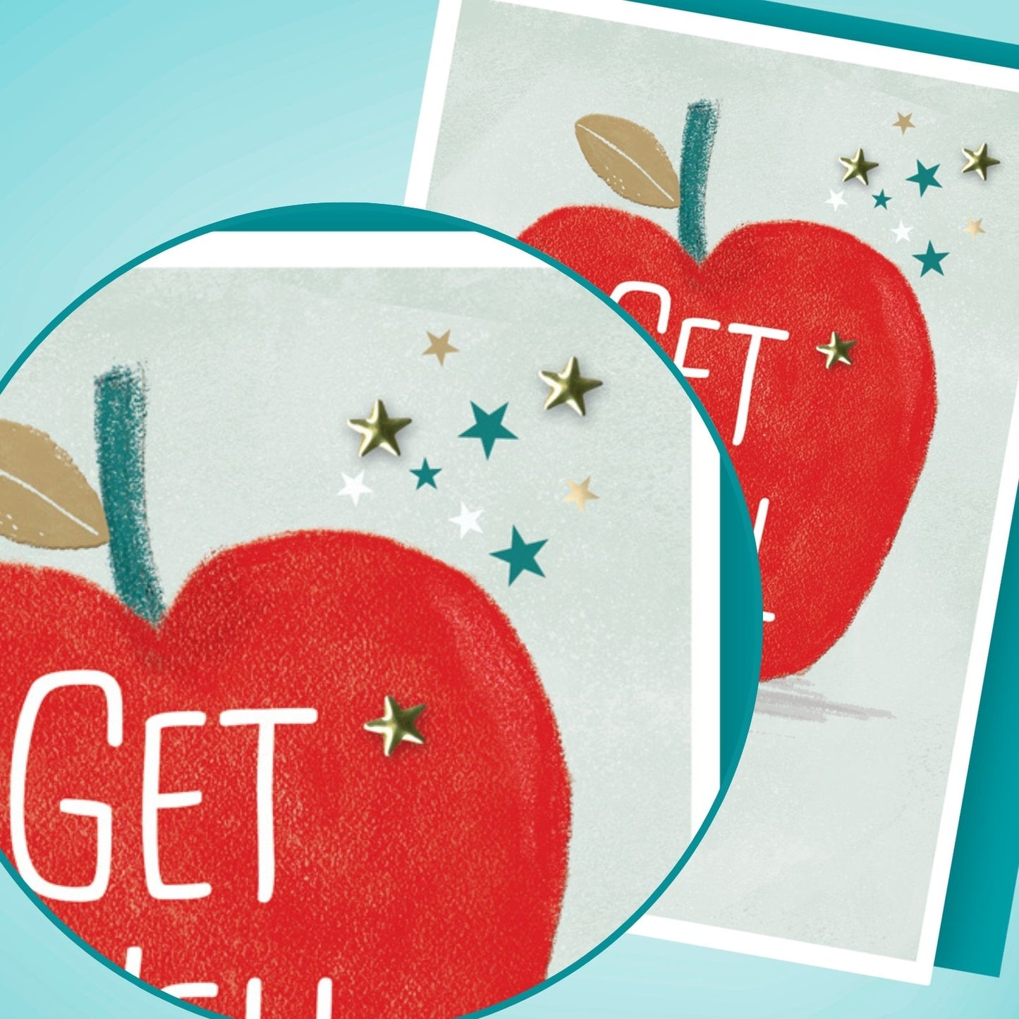 Hand-Finished Get Well Card Cheerful Embellished Red Apple Feel Better Soon